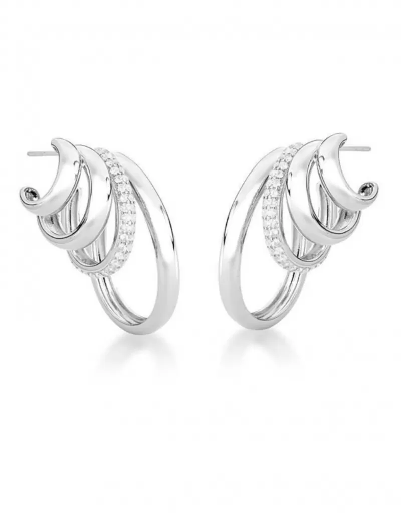 Mikabe - Earring Socks Four Round Ring Studded White Rhodium - MK1455 Mikabe - Earring Socks Four Round Ring Studded White Rhodium - MK1455