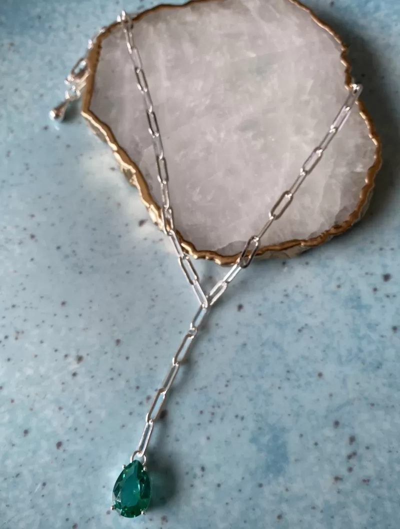 Mikabe - Necklace Tie Bath Silver and Tourmaline Zirconia Stone - MK1456 Mikabe - Necklace Tie Bath Silver and Tourmaline Zirconia Stone - MK1456