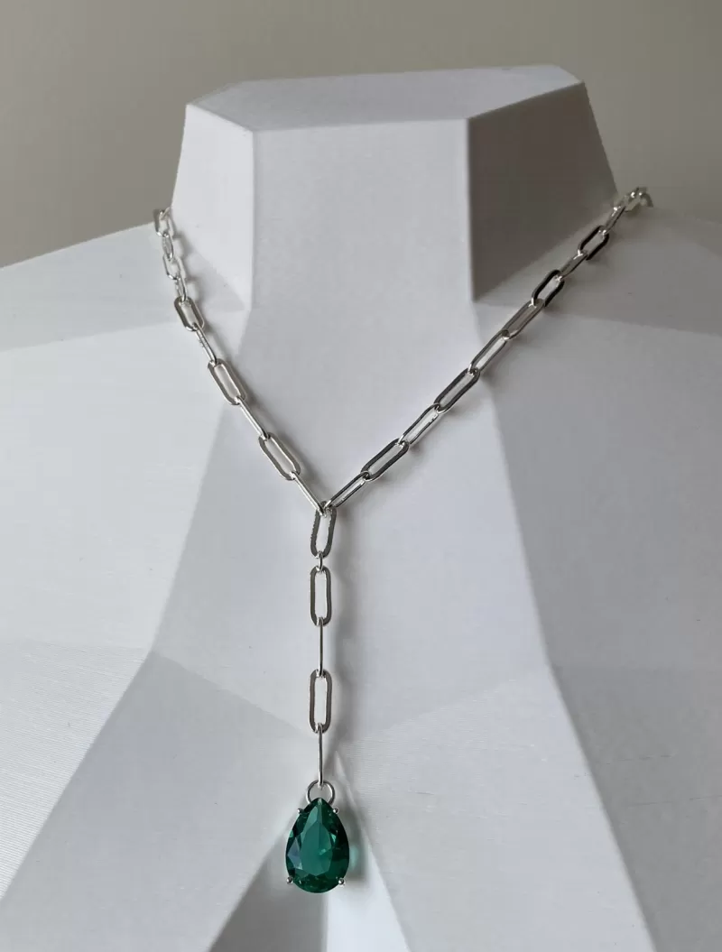 Mikabe - Necklace Tie Bath Silver and Tourmaline Zirconia Stone - MK1456 Mikabe - Necklace Tie Bath Silver and Tourmaline Zirconia Stone - MK1456