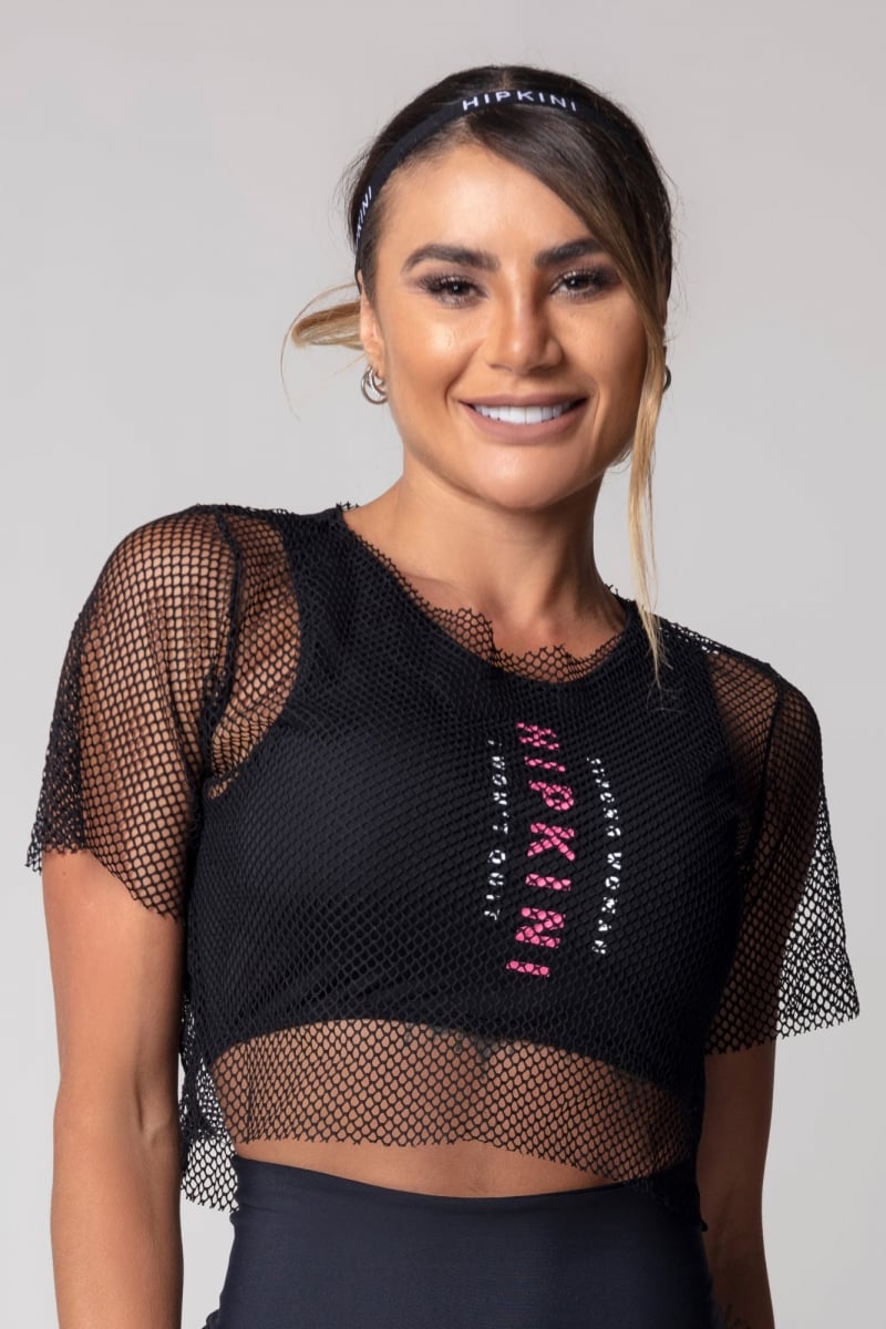 Hipkini - Black SportsWear Shirt with Mesh Overlap - 3339785 Hipkini - Black SportsWear Shirt with Mesh Overlap - 3339785