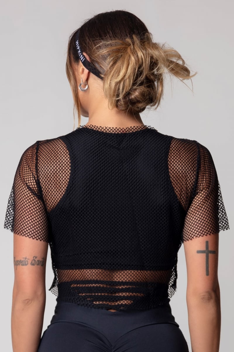 Hipkini - Black SportsWear Shirt with Mesh Overlap - 3339785 Hipkini - Black SportsWear Shirt with Mesh Overlap - 3339785