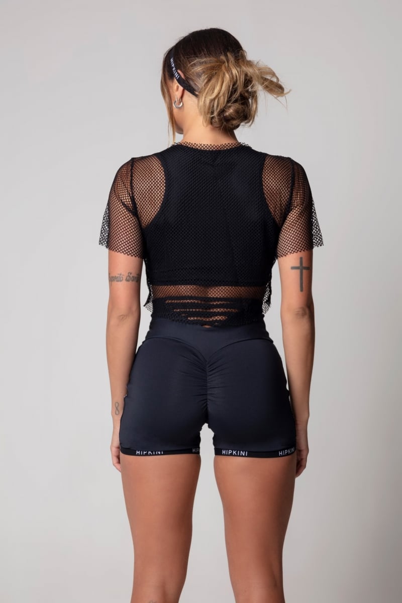 Hipkini - Black SportsWear Shirt with Mesh Overlap - 3339785 Hipkini - Black SportsWear Shirt with Mesh Overlap - 3339785