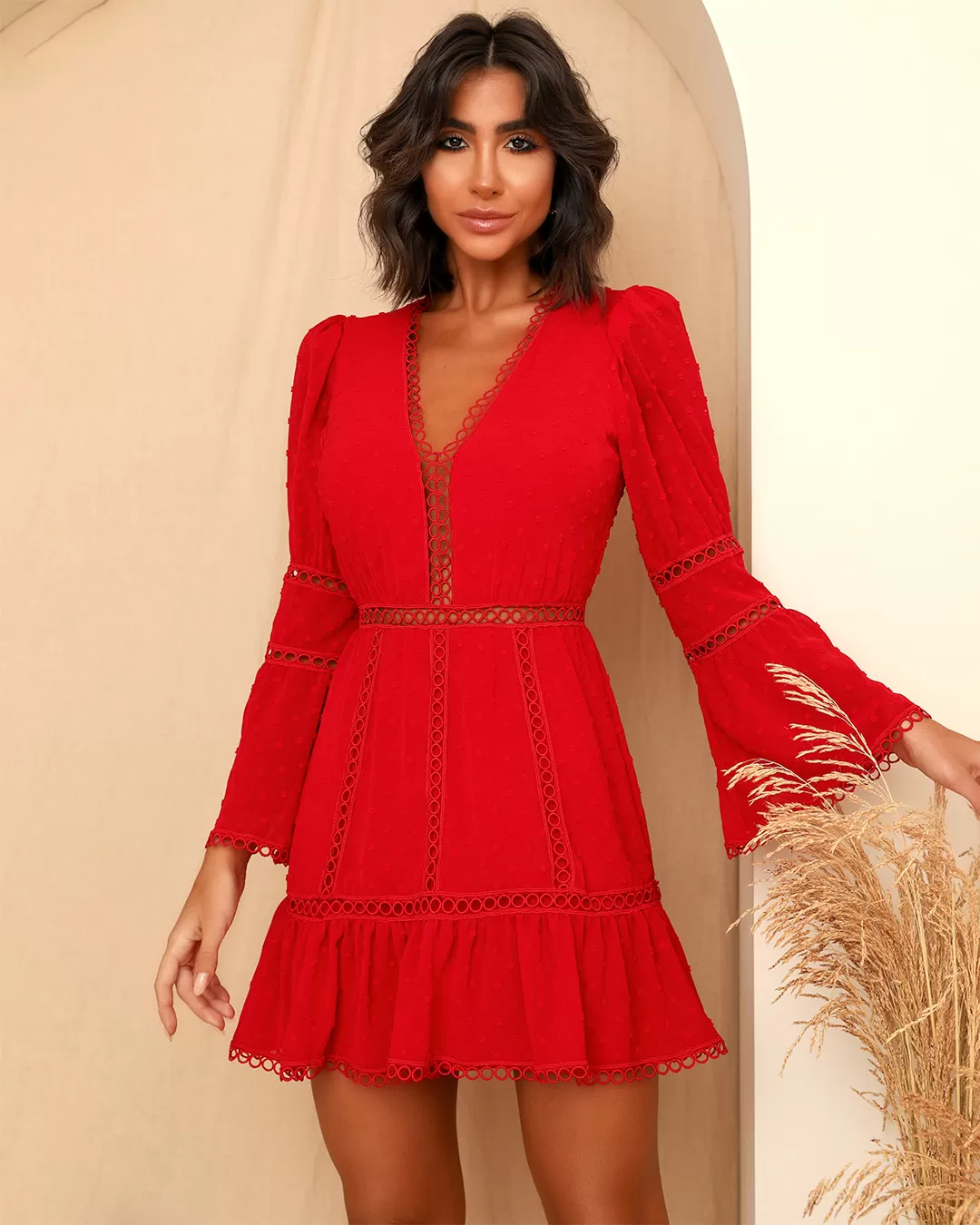 Dot Clothing - Dress Dot Clothing workout wheeldo lace Long Sleeve Red - 1764VERM Dot Clothing - Dress Dot Clothing workout wheeldo lace Long Sleeve Red - 1764VERM