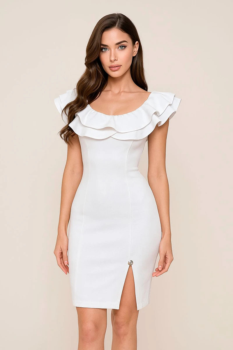 Miss Misses - Dress Miss Misses Midi frill Shoulder to Shoulder Offwhite - 19012OFF