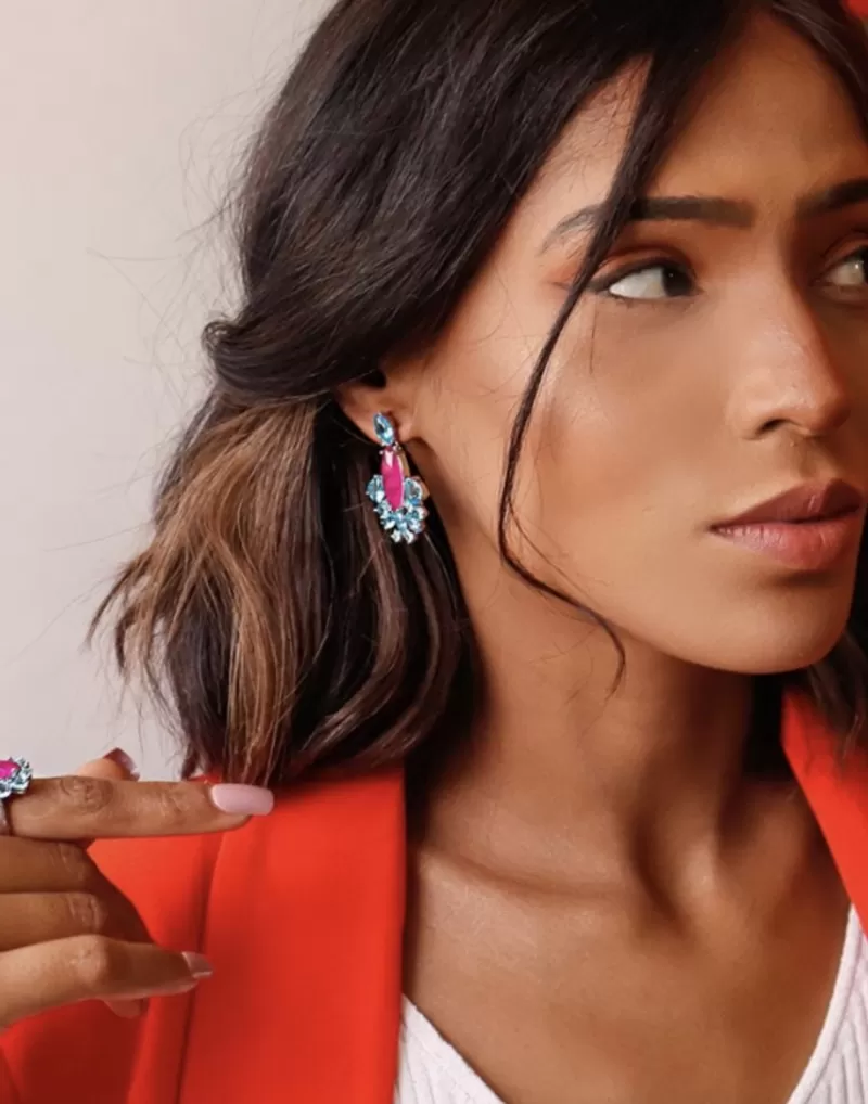 Mikabe - Pink and Blue Party Earring - MK1492 Mikabe - Pink and Blue Party Earring - MK1492