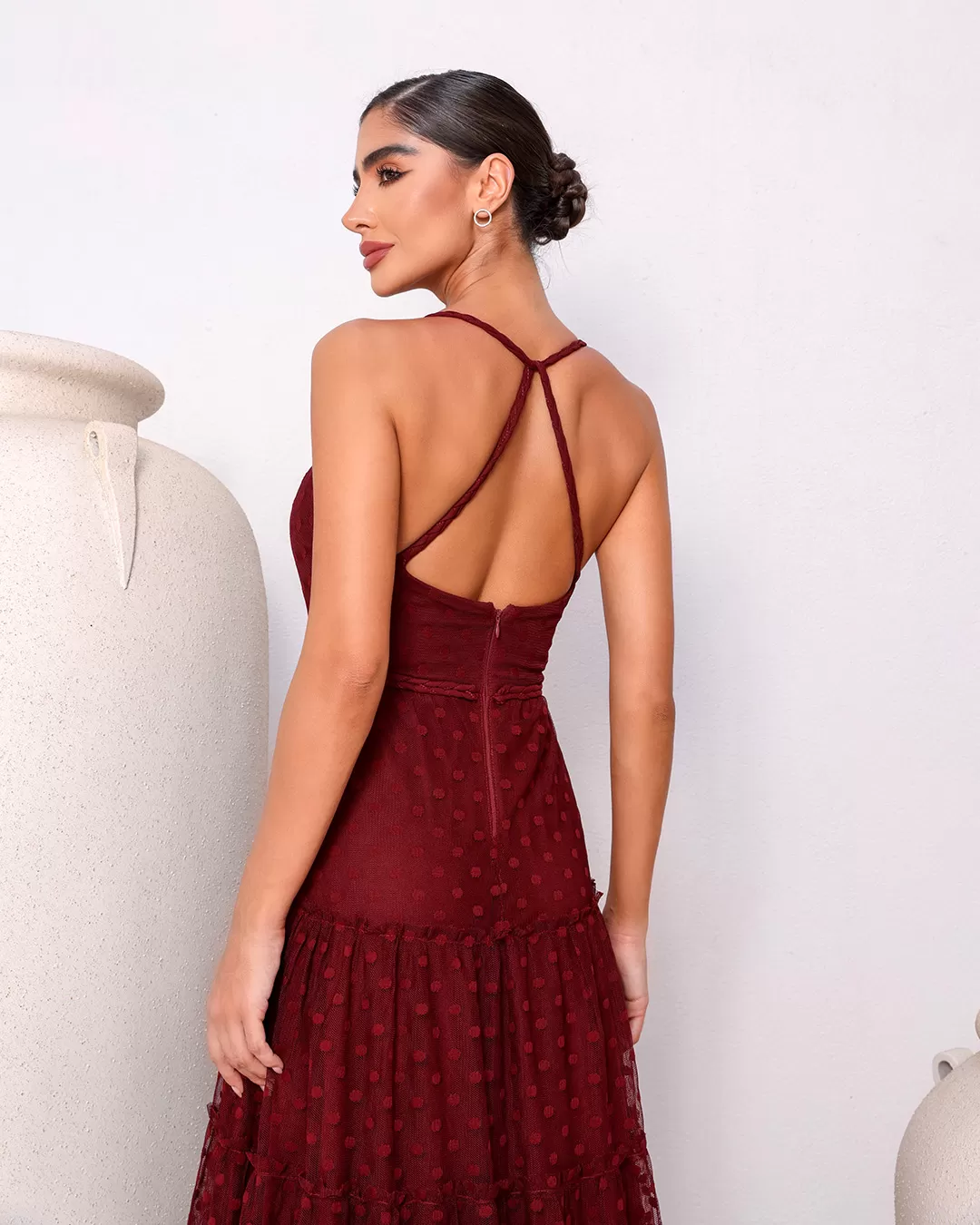 Dot Clothing - Dress Dot Clothing Long Tulle Poá Bordo - 1889BORDO Dot Clothing - Dress Dot Clothing Long Tulle Poá Bordo - 1889BORDO