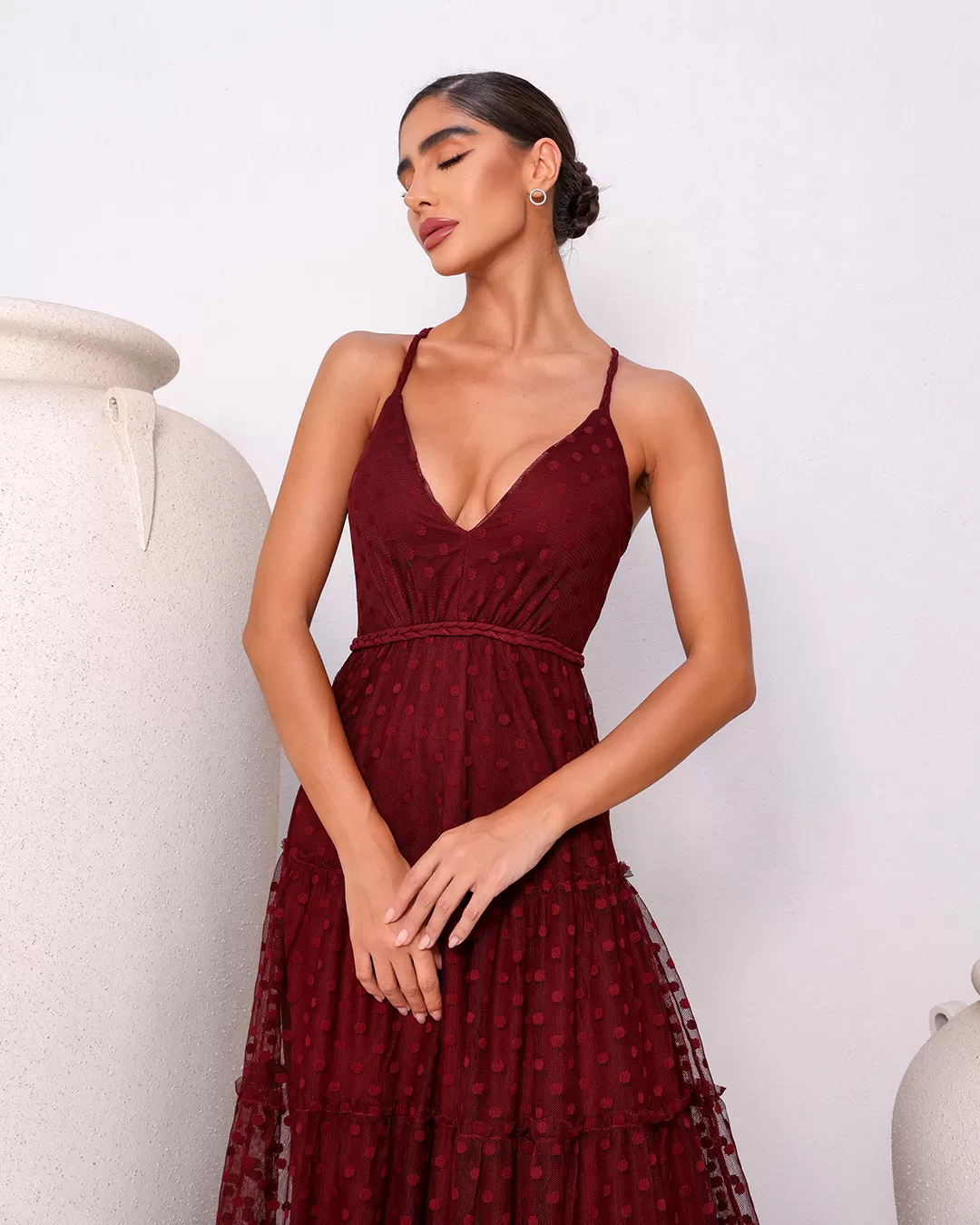 Dot Clothing - Dress Dot Clothing Long Tulle Poá Bordo - 1889BORDO Dot Clothing - Dress Dot Clothing Long Tulle Poá Bordo - 1889BORDO