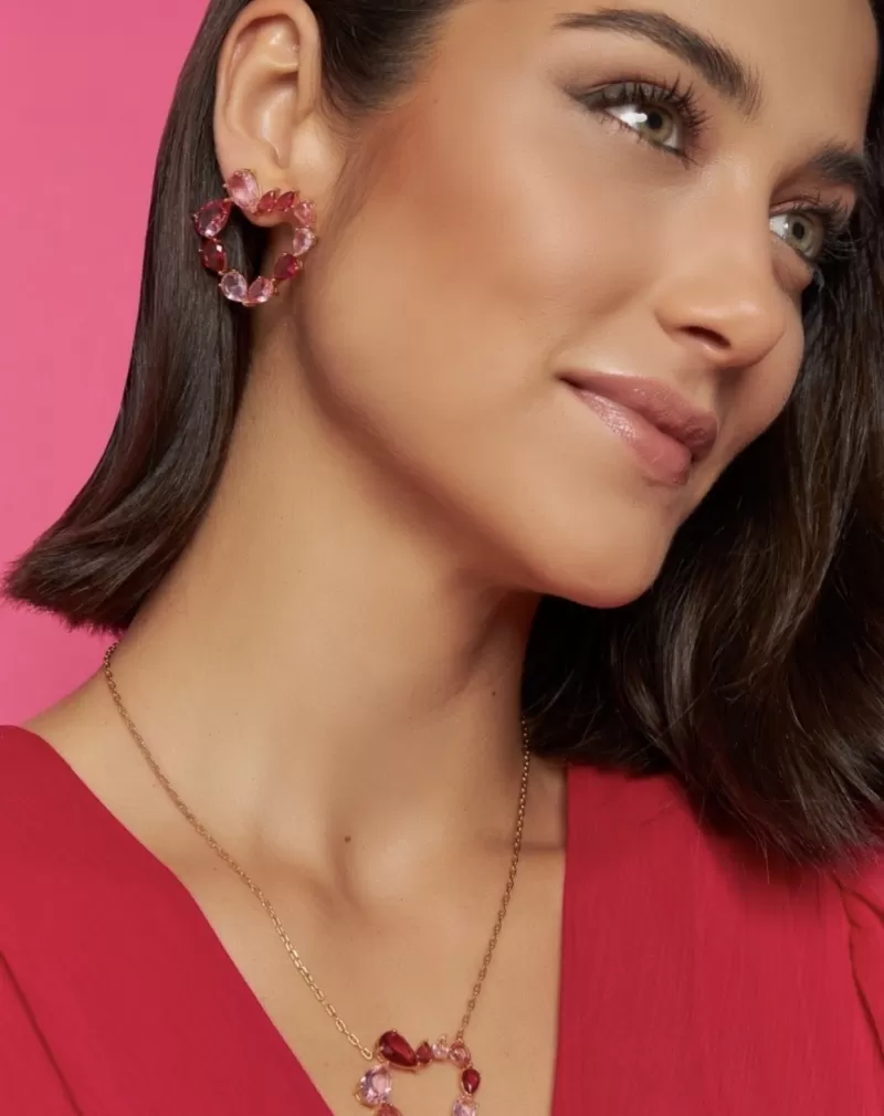 Mikabe - Earring Heart Rose and Pink Crystals - MK1517