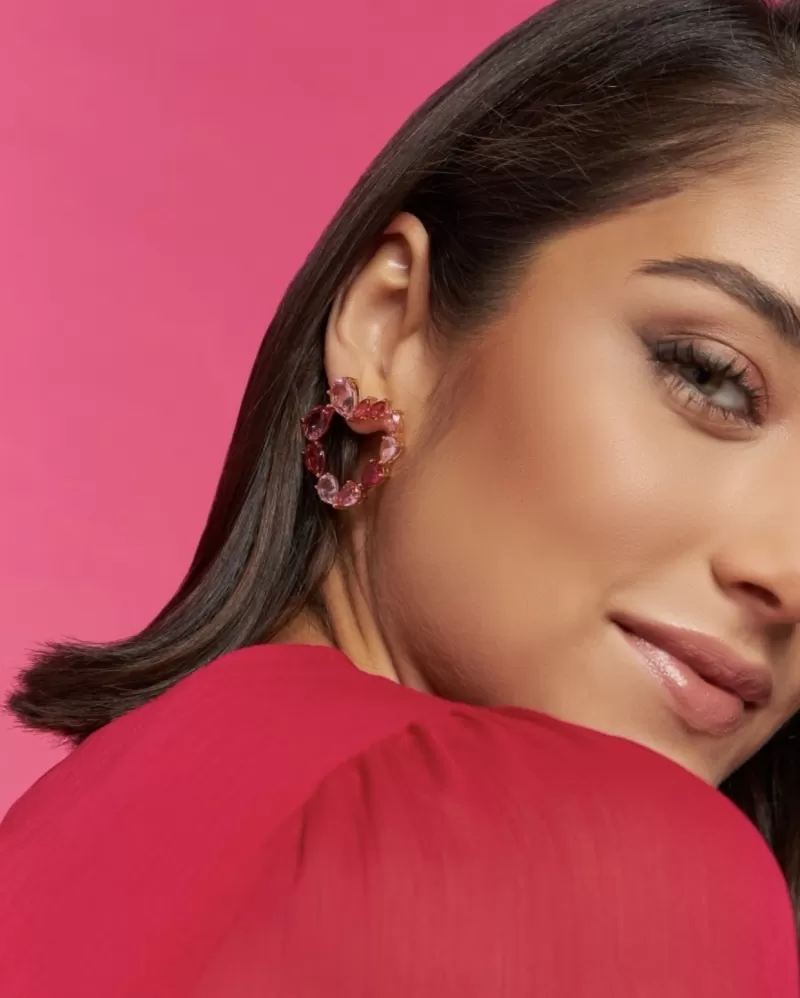Mikabe - Earring Heart Rose and Pink Crystals - MK1517