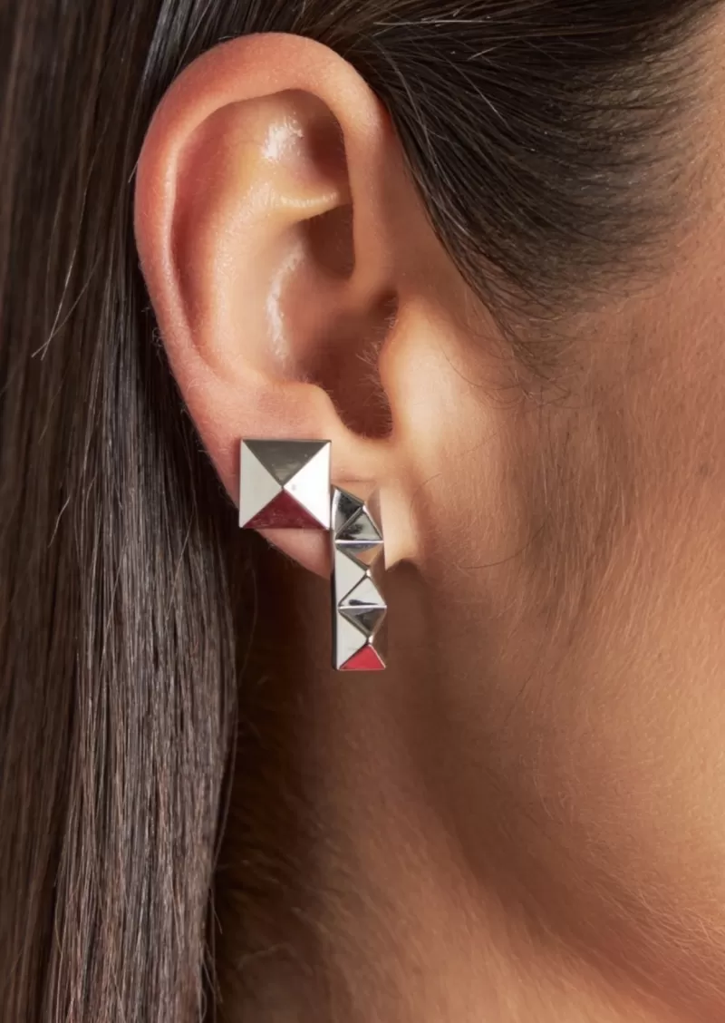 Mikabe - Earring Spike Square Rhodium White - MK1524