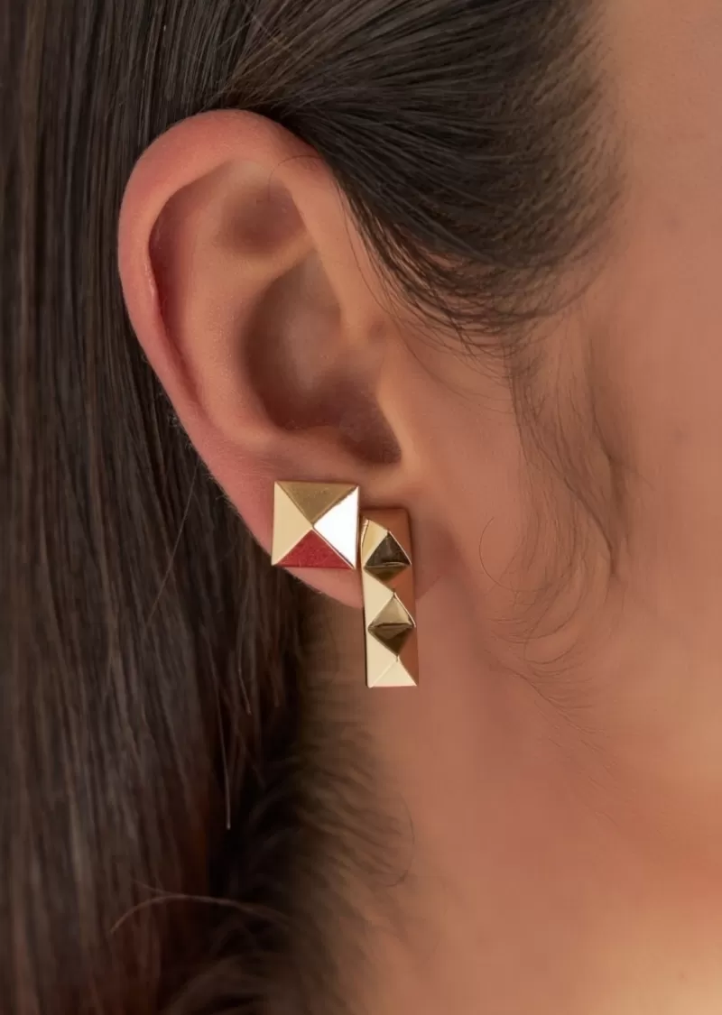 Mikabe - Gold Square Spike Earring - MK1525