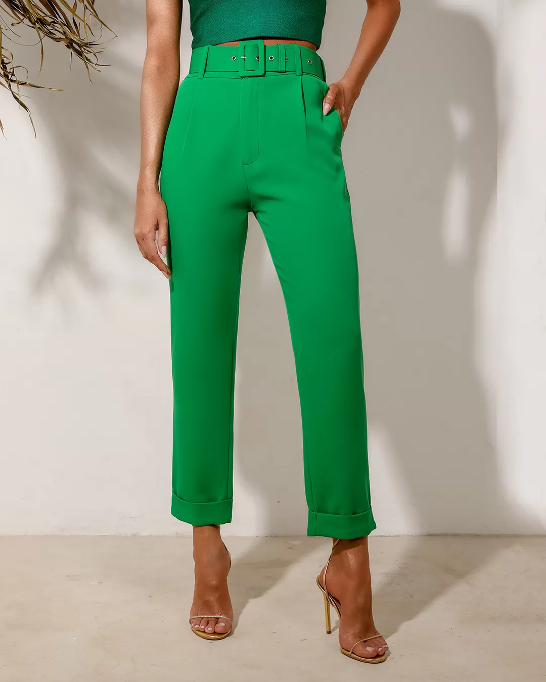 Dot Clothing - Pants Dot Clothing Tailoring High Waist with Green Belt - 1250VERDE Dot Clothing - Pants Dot Clothing Tailoring High Waist with Green Belt - 1250VERDE