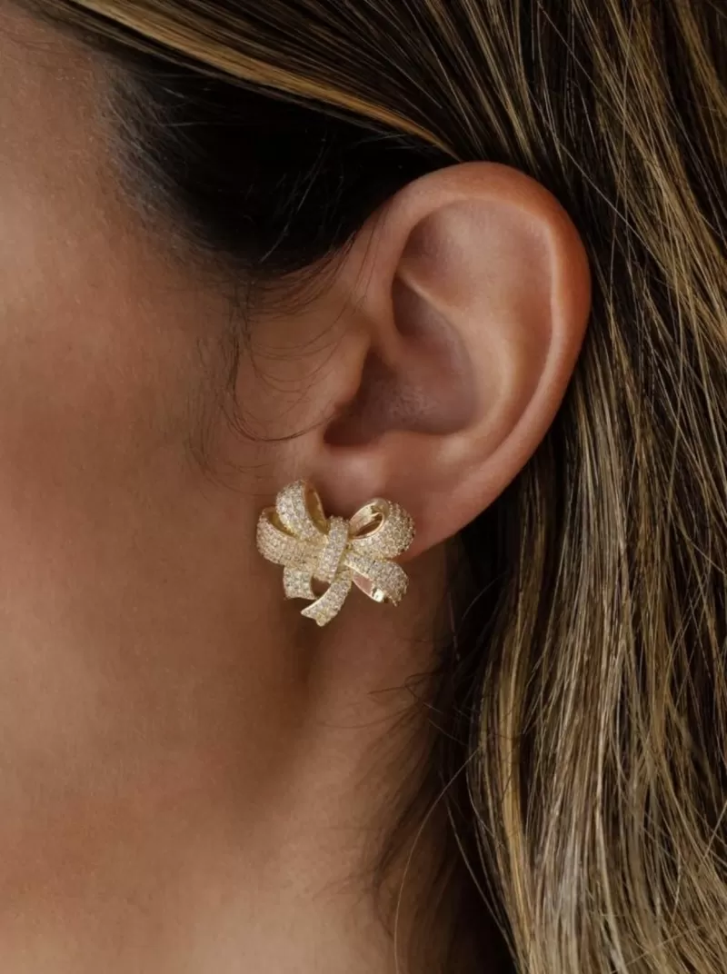 Mikabe - Gold Studded Bow Earring - MK1537