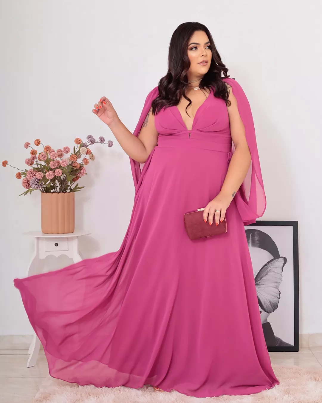 Cappuccino - Dress Cappuccino Long Detail Pink Shoulder - 8J172PSROSA