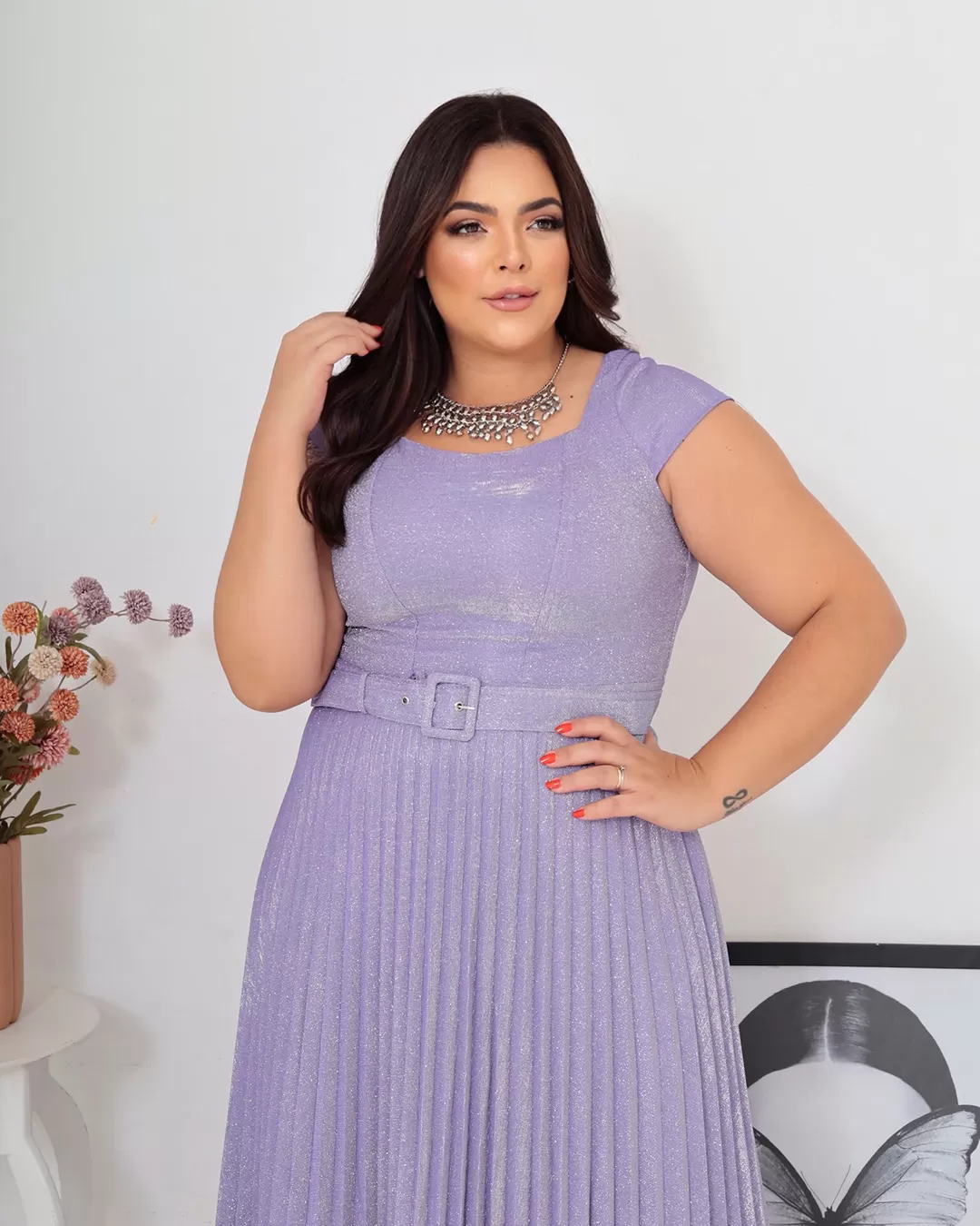 Cappuccino - Dress Cappuccino Long Pleated Lavender - 8J200PSLAV Cappuccino - Dress Cappuccino Long Pleated Lavender - 8J200PSLAV