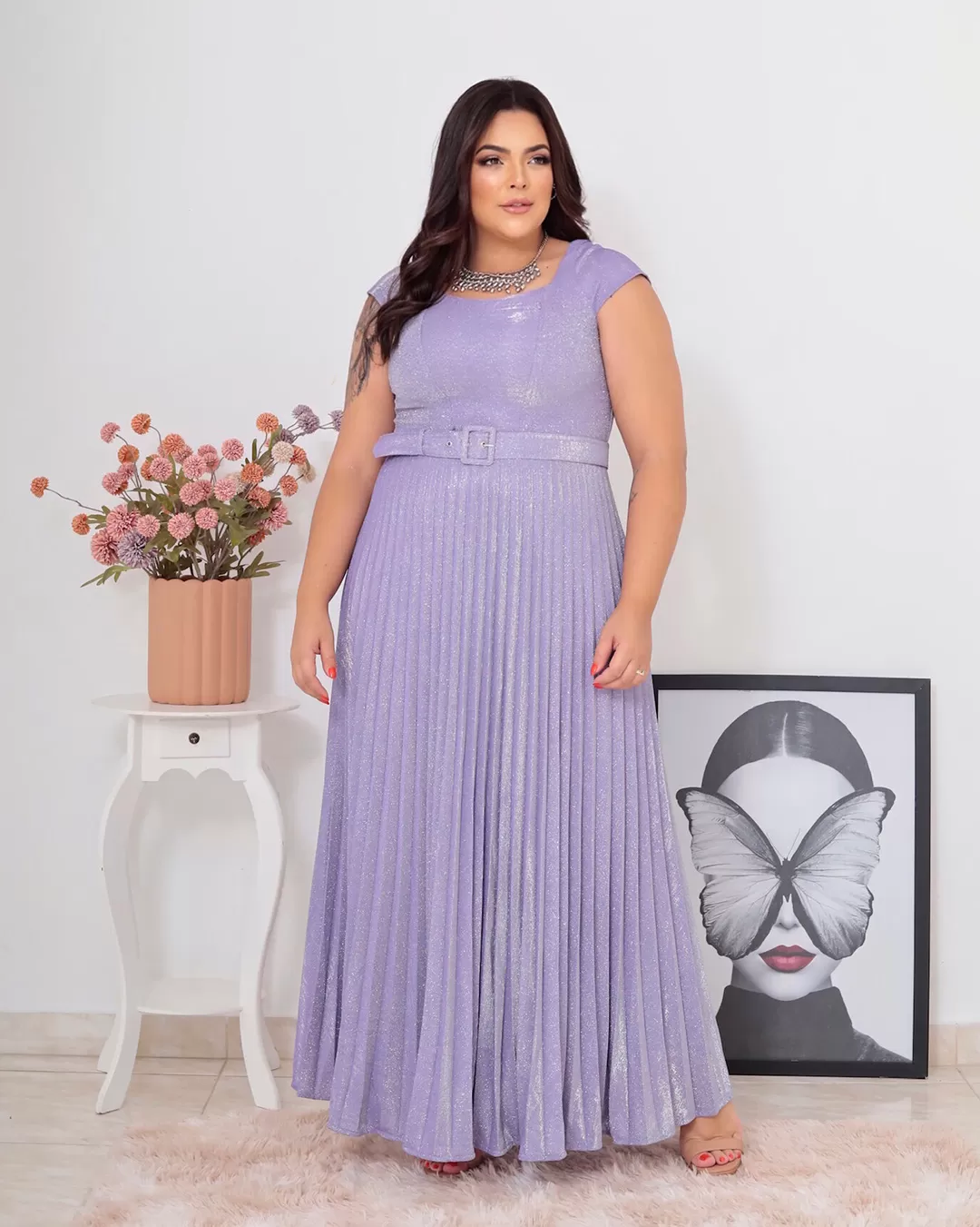 Cappuccino - Dress Cappuccino Long Pleated Lavender - 8J200PSLAV Cappuccino - Dress Cappuccino Long Pleated Lavender - 8J200PSLAV