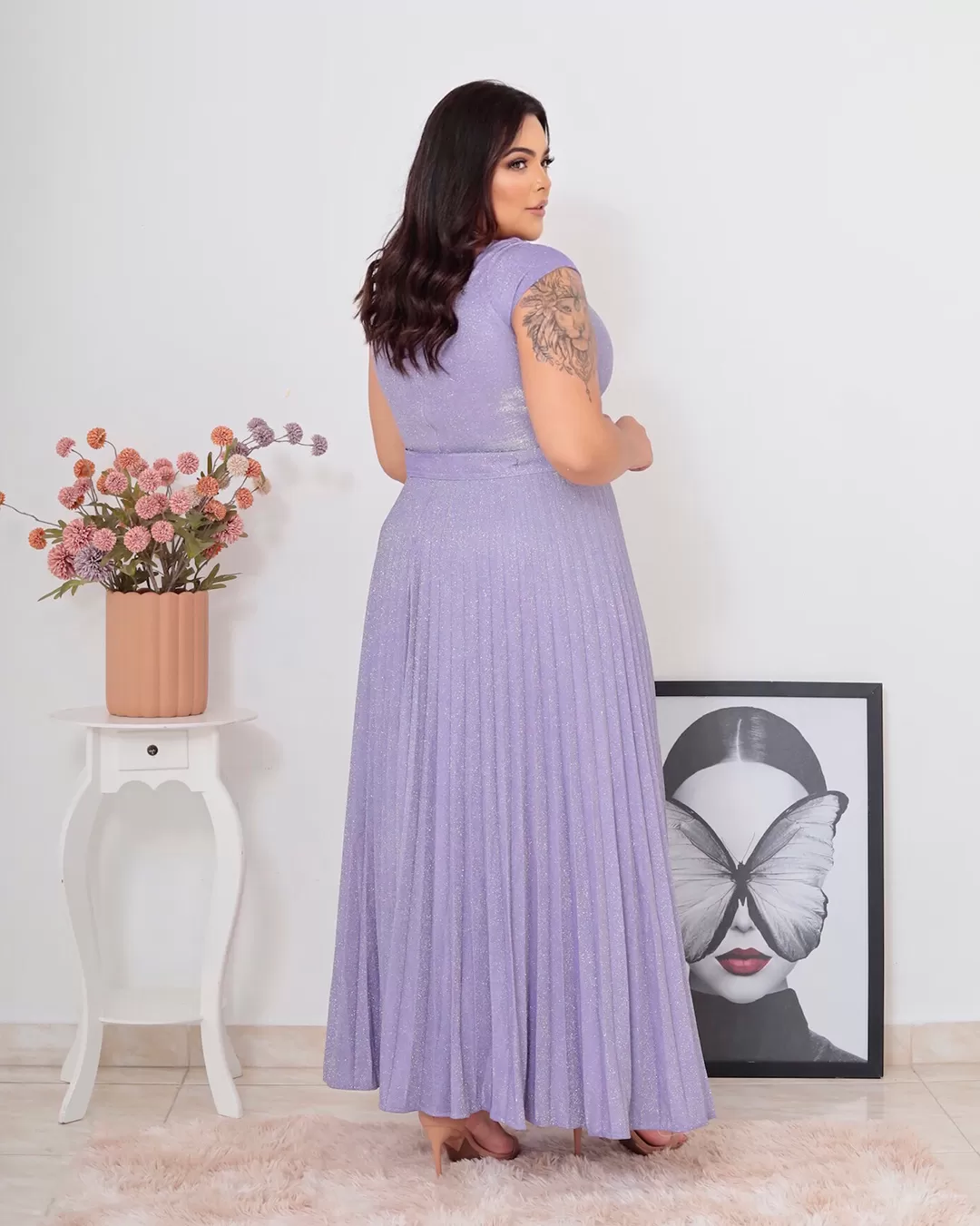 Cappuccino - Dress Cappuccino Long Pleated Lavender - 8J200PSLAV Cappuccino - Dress Cappuccino Long Pleated Lavender - 8J200PSLAV