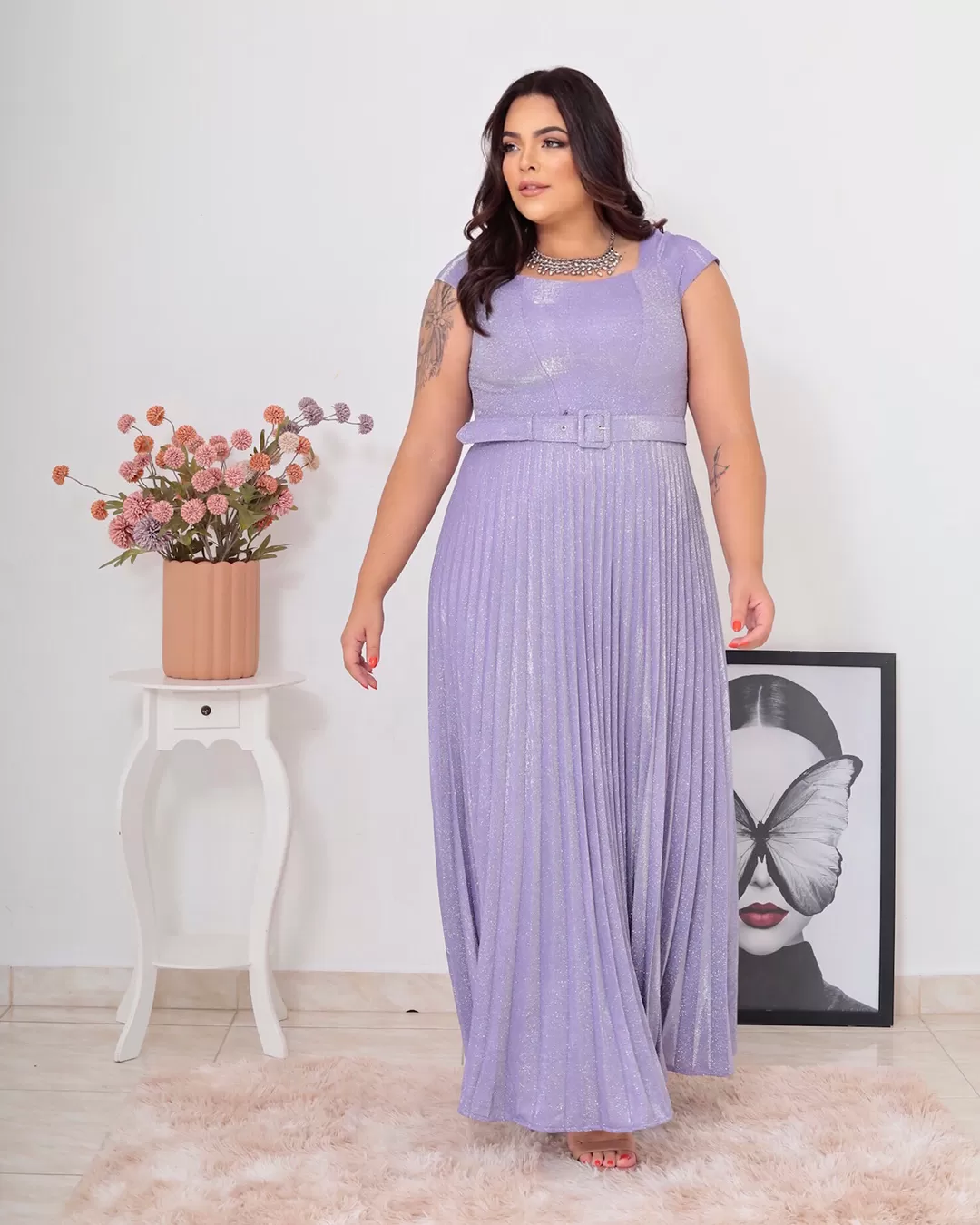 Cappuccino - Dress Cappuccino Long Pleated Lavender - 8J200PSLAV Cappuccino - Dress Cappuccino Long Pleated Lavender - 8J200PSLAV