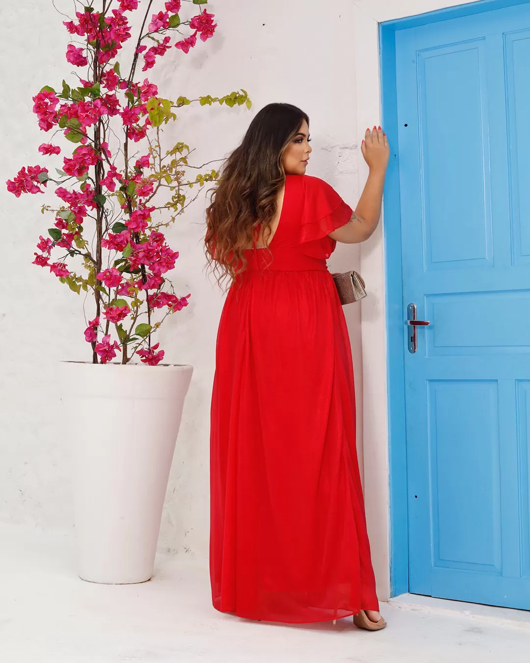 Cappuccino - Dress Cappuccino Long Detail Red Shoulder - 8J177PSVERM Cappuccino - Dress Cappuccino Long Detail Red Shoulder - 8J177PSVERM