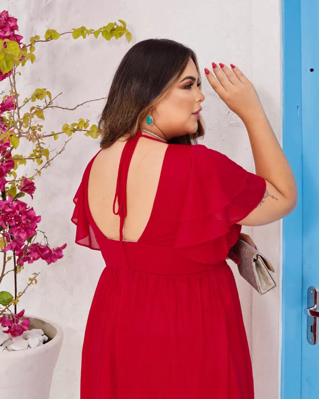 Cappuccino - Dress Cappuccino Long Detail Red Shoulder - 8J177PSVERM Cappuccino - Dress Cappuccino Long Detail Red Shoulder - 8J177PSVERM