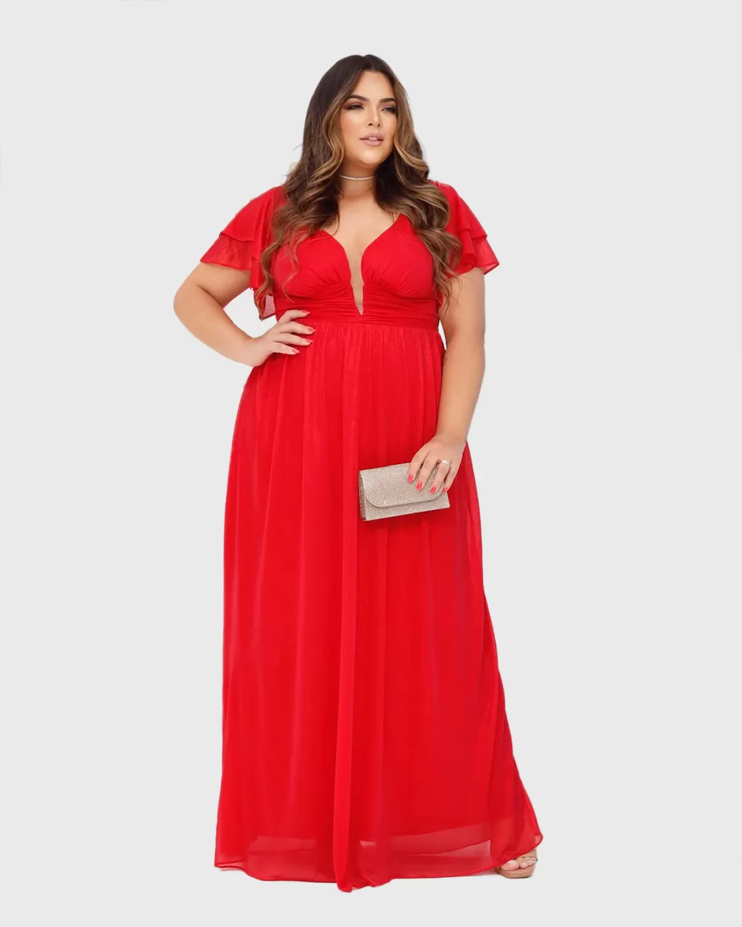 Cappuccino - Dress Cappuccino Long Detail Red Shoulder - 8J177PSVERM Cappuccino - Dress Cappuccino Long Detail Red Shoulder - 8J177PSVERM