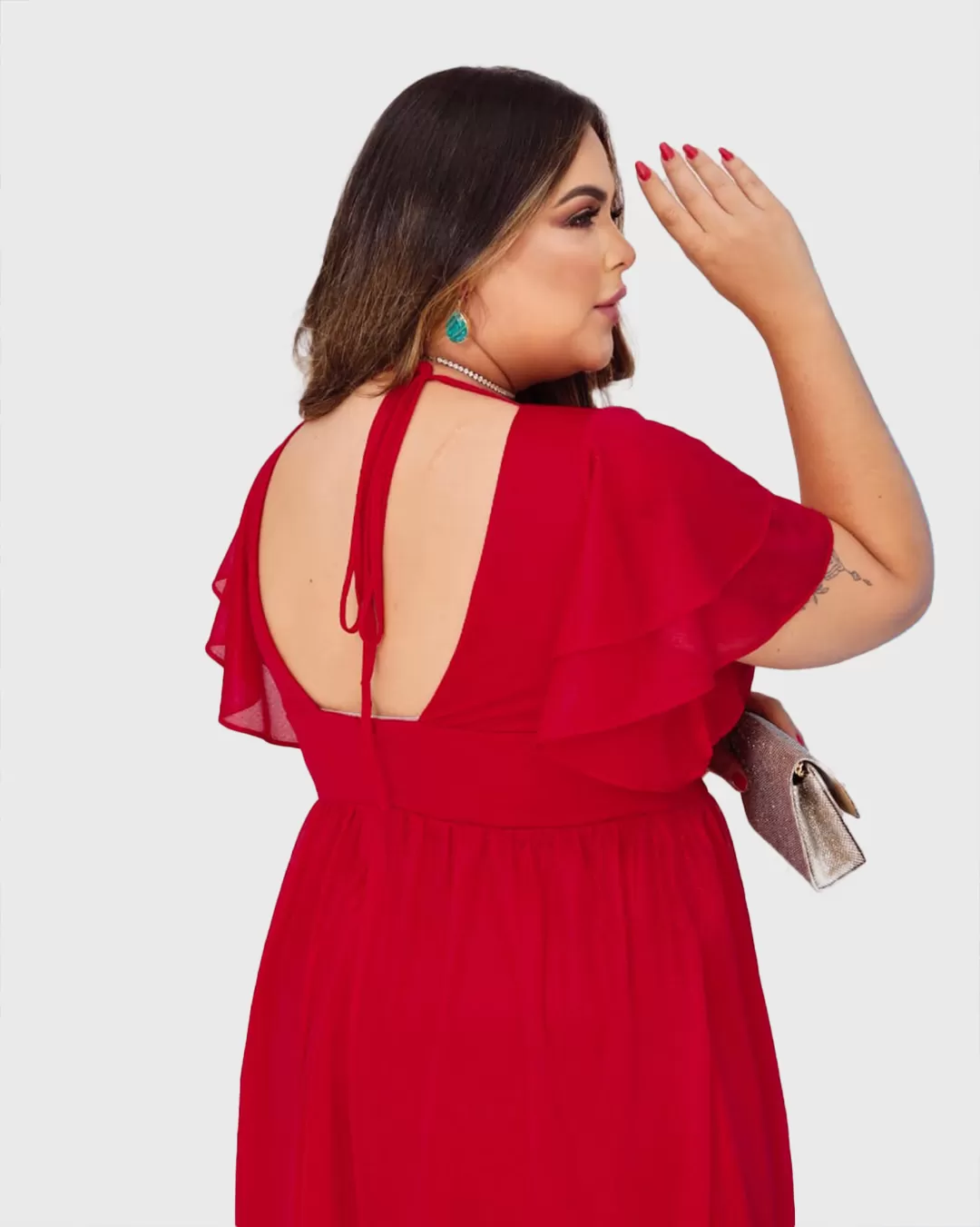 Cappuccino - Dress Cappuccino Long Detail Red Shoulder - 8J177PSVERM Cappuccino - Dress Cappuccino Long Detail Red Shoulder - 8J177PSVERM