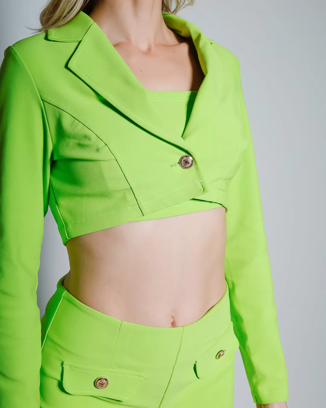 Miss Misses - Miss Misses Cropped Jacket With Green Button - 19116192 Miss Misses - Miss Misses Cropped Jacket With Green Button - 19116192
