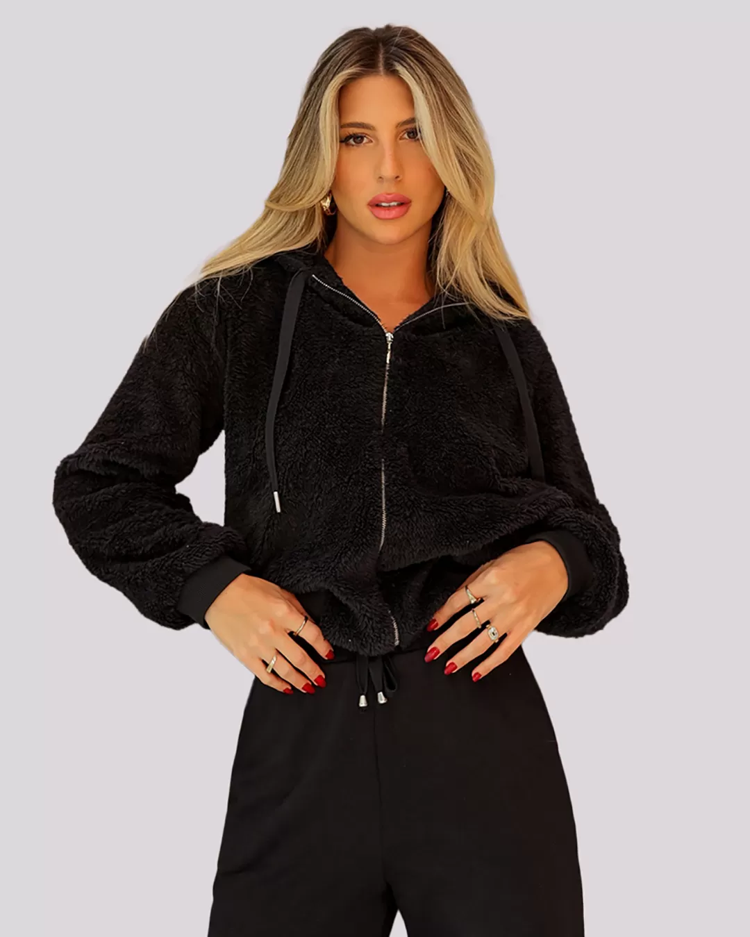 Dot Clothing - Black Hooded Dot Clothing Jacket - 1919PRETO Dot Clothing - Black Hooded Dot Clothing Jacket - 1919PRETO