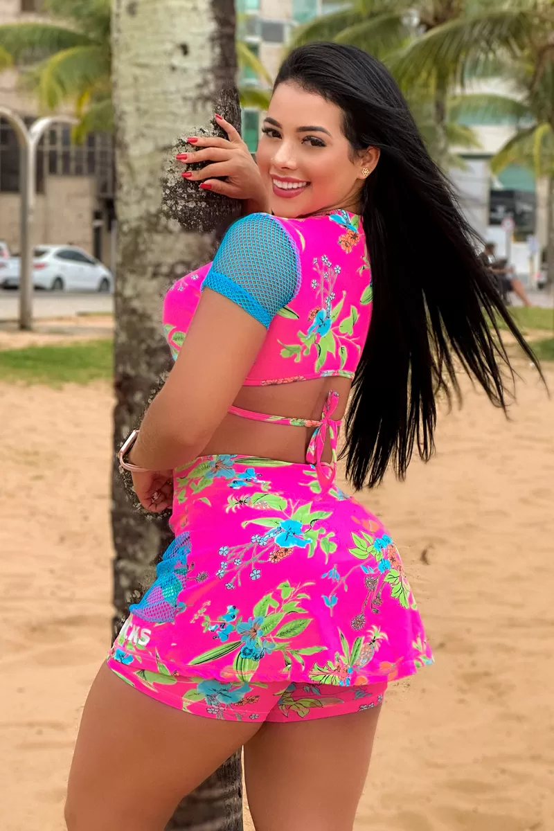 Elastic Power Trincks - Set Short Skirt and Croped Hawaii Pink - Elastic Power Trincks - Set Short Skirt and Croped Hawaii Pink -