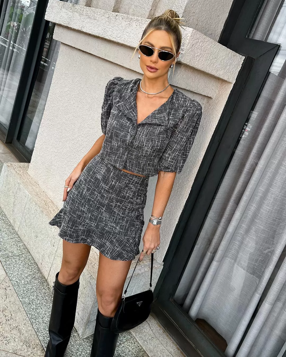 Dot Clothing - Set Dot Clothing Gray Mixed Skirt - 1945CINZA Dot Clothing - Set Dot Clothing Gray Mixed Skirt - 1945CINZA