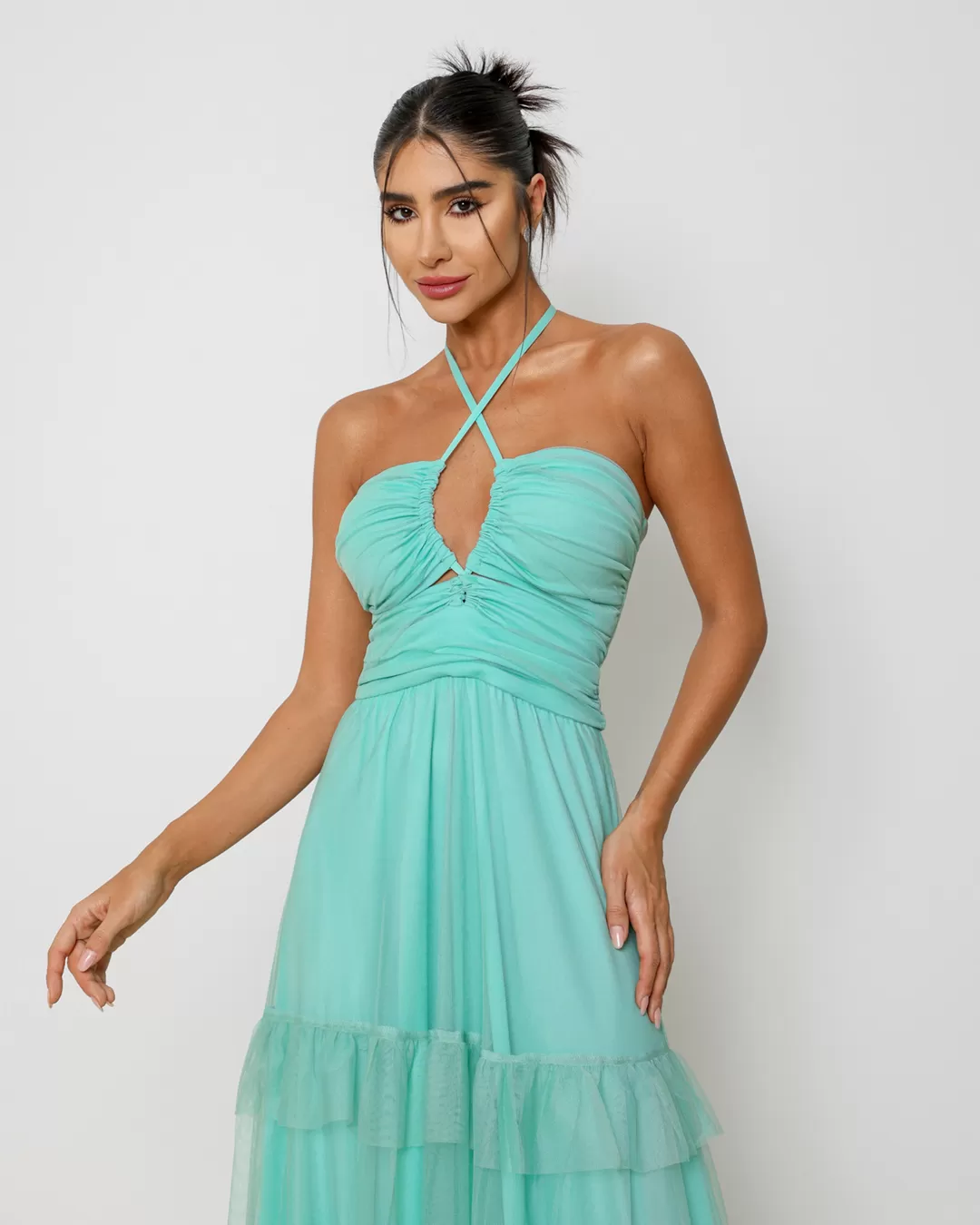 Dot Clothing - Dress Dot Clothing Long in tulle and Green Strips - 1809VERDE Dot Clothing - Dress Dot Clothing Long in tulle and Green Strips - 1809VERDE