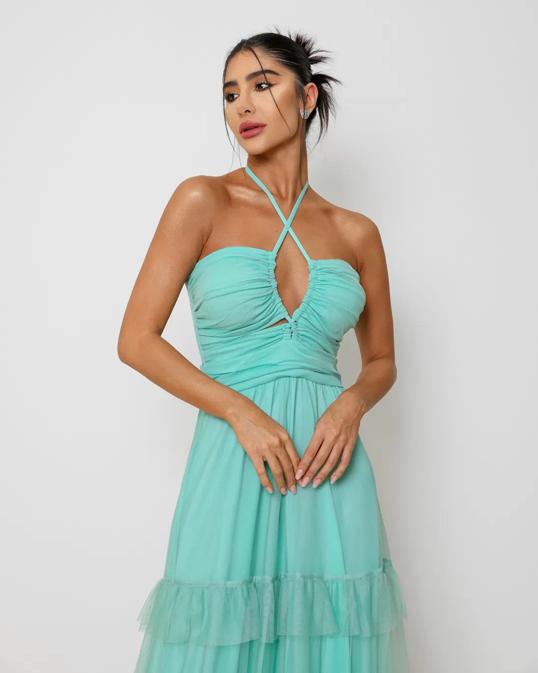 Dot Clothing - Dress Dot Clothing Long in tulle and Green Strips - 1809VERDE Dot Clothing - Dress Dot Clothing Long in tulle and Green Strips - 1809VERDE
