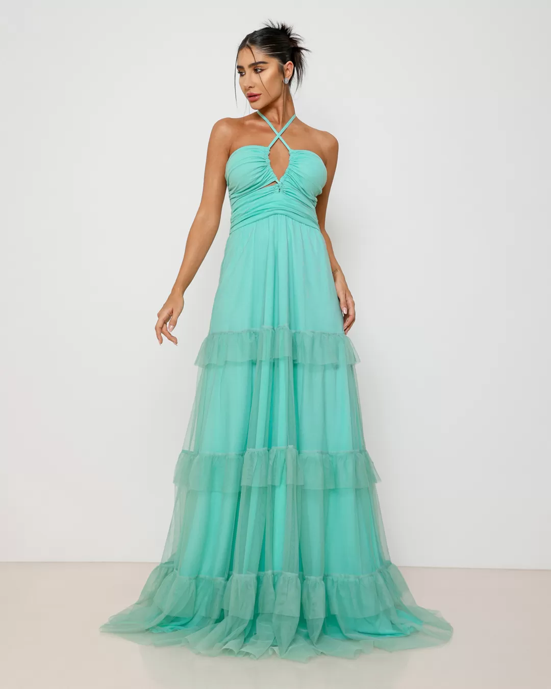 Dot Clothing - Dress Dot Clothing Long in tulle and Green Strips - 1809VERDE
