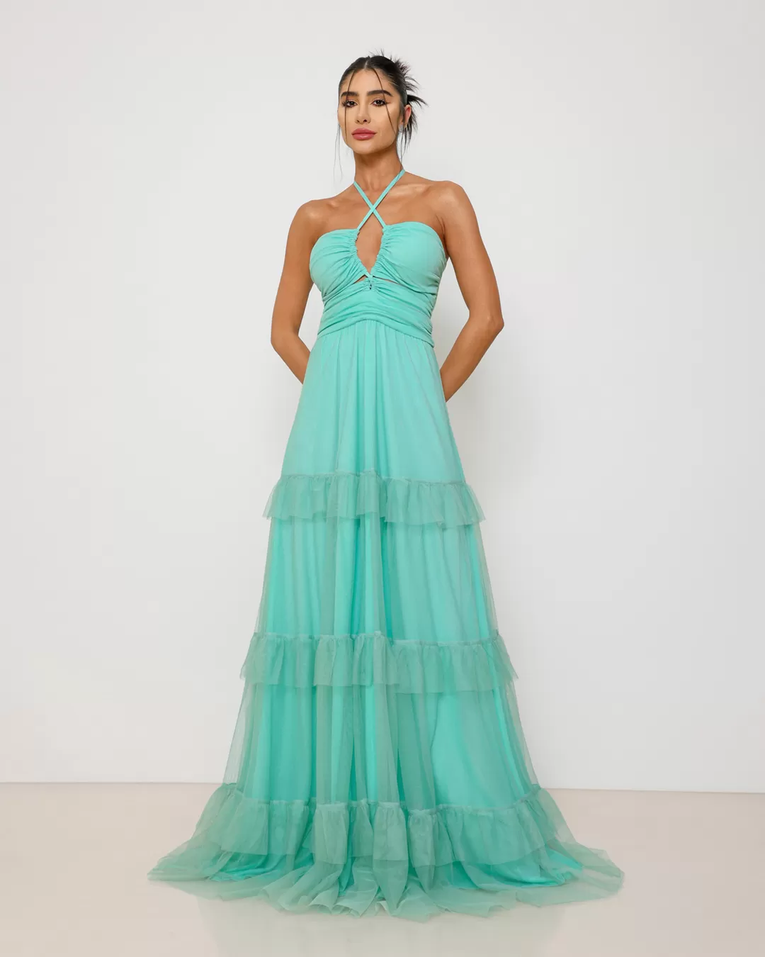 Dot Clothing - Dress Dot Clothing Long in tulle and Green Strips - 1809VERDE Dot Clothing - Dress Dot Clothing Long in tulle and Green Strips - 1809VERDE