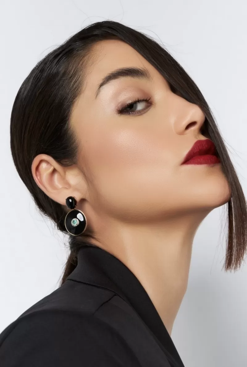 Mikabe - Black Enamelled Oval Earring - MK1628