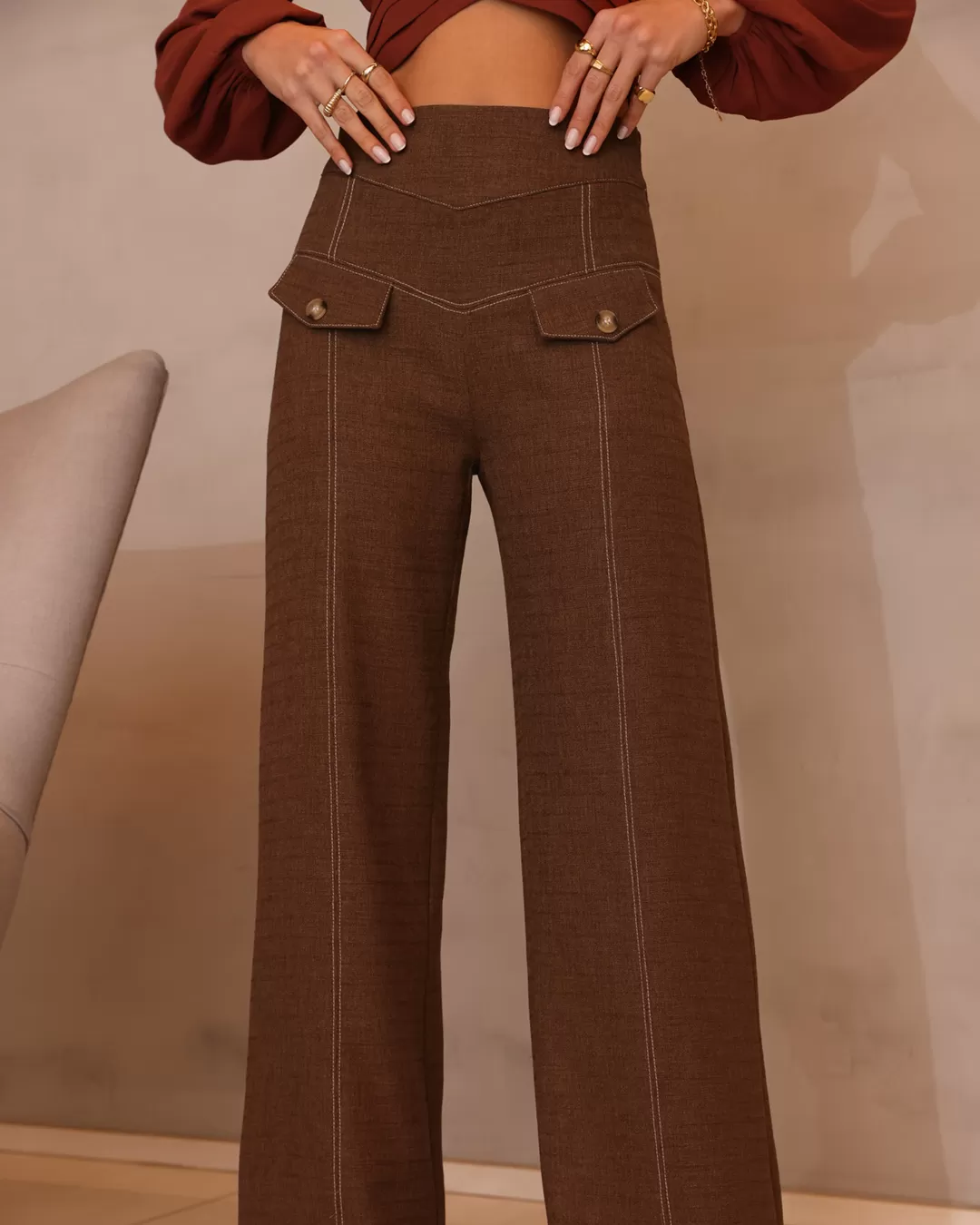 Dot Clothing - Pants Dot Clothing Brown Stitching - 2006MARROM Dot Clothing - Pants Dot Clothing Brown Stitching - 2006MARROM