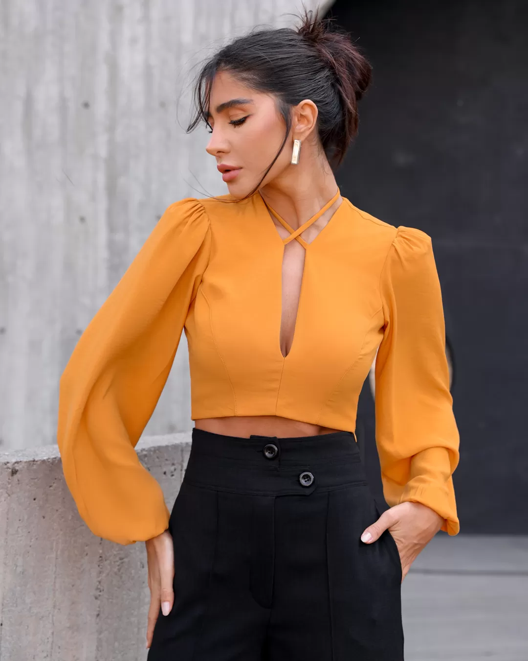 Dot Clothing - Shirt Dot Clothing Cropped Long Sleeve Mustard - 1993AMA Dot Clothing - Shirt Dot Clothing Cropped Long Sleeve Mustard - 1993AMA