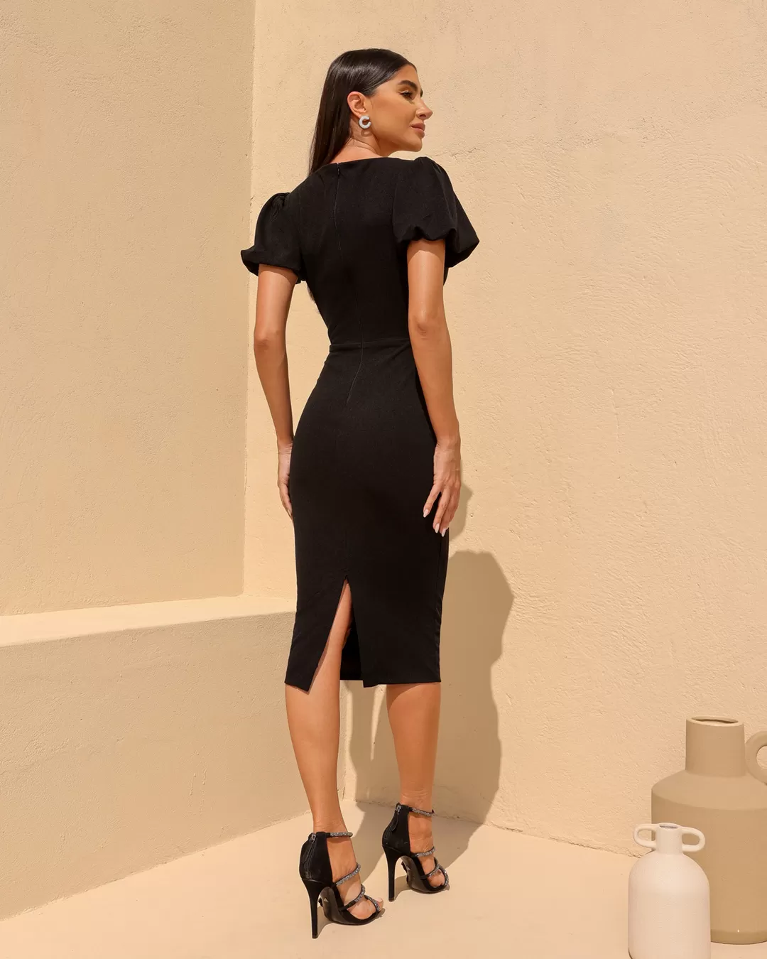 Dot Clothing - Dress Dot Clothing Puff Sleeve Midi Black - 2049PRETO Dot Clothing - Dress Dot Clothing Puff Sleeve Midi Black - 2049PRETO