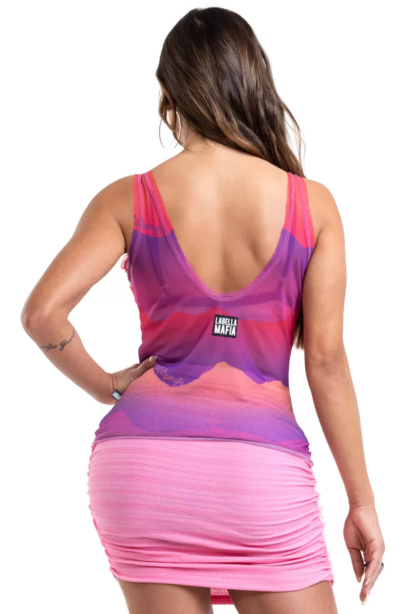 Labellamafia - Labellamafia Printed Tank Top and Tank Shirt Set - 27032 Labellamafia - Labellamafia Printed Tank Top and Tank Shirt Set - 27032