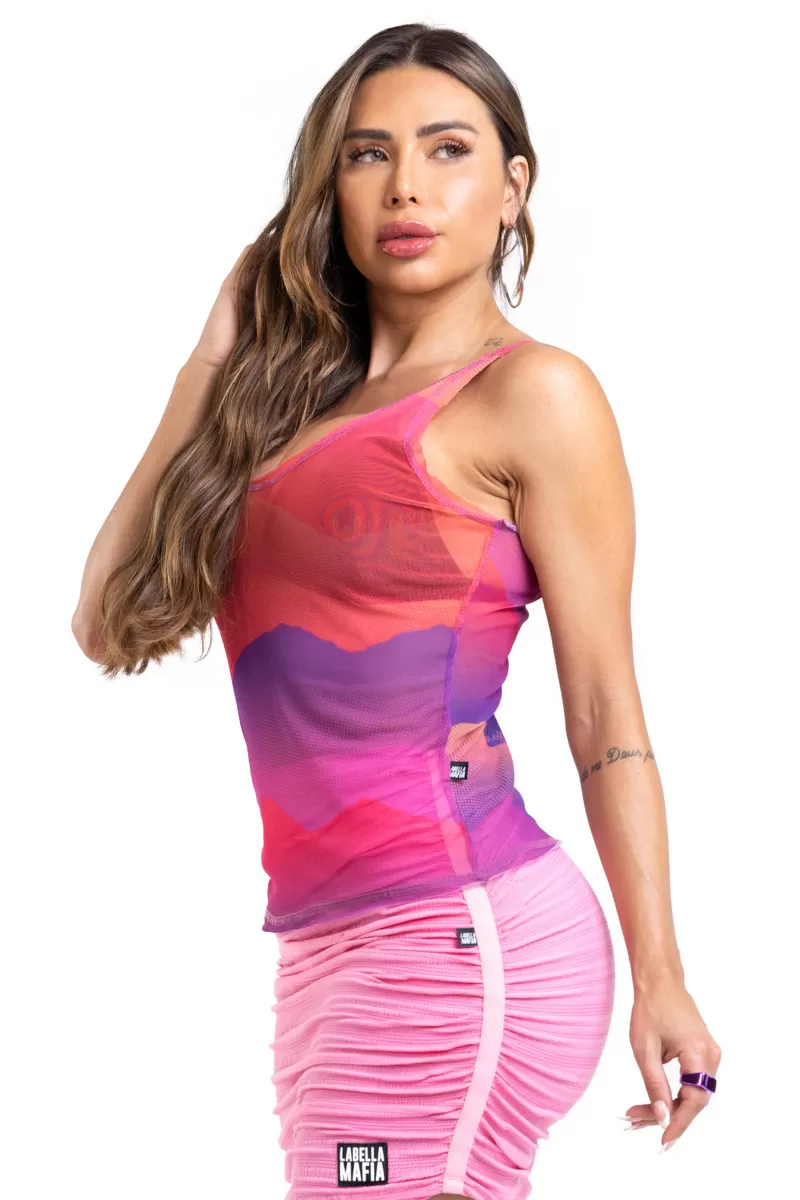 Labellamafia - Labellamafia Printed Tank Top and Tank Shirt Set - 27032 Labellamafia - Labellamafia Printed Tank Top and Tank Shirt Set - 27032