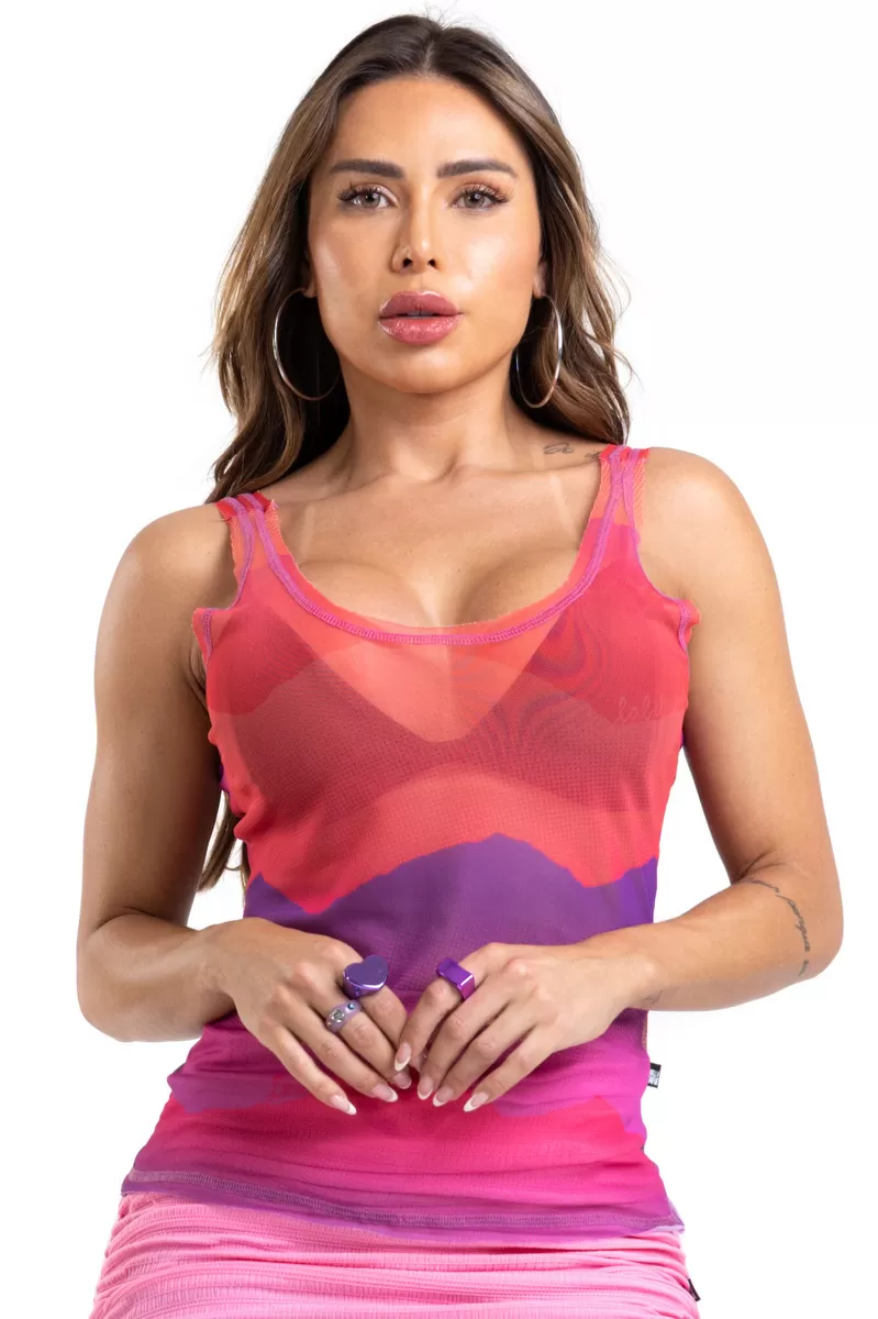 Labellamafia - Labellamafia Printed Tank Top and Tank Shirt Set - 27032 Labellamafia - Labellamafia Printed Tank Top and Tank Shirt Set - 27032