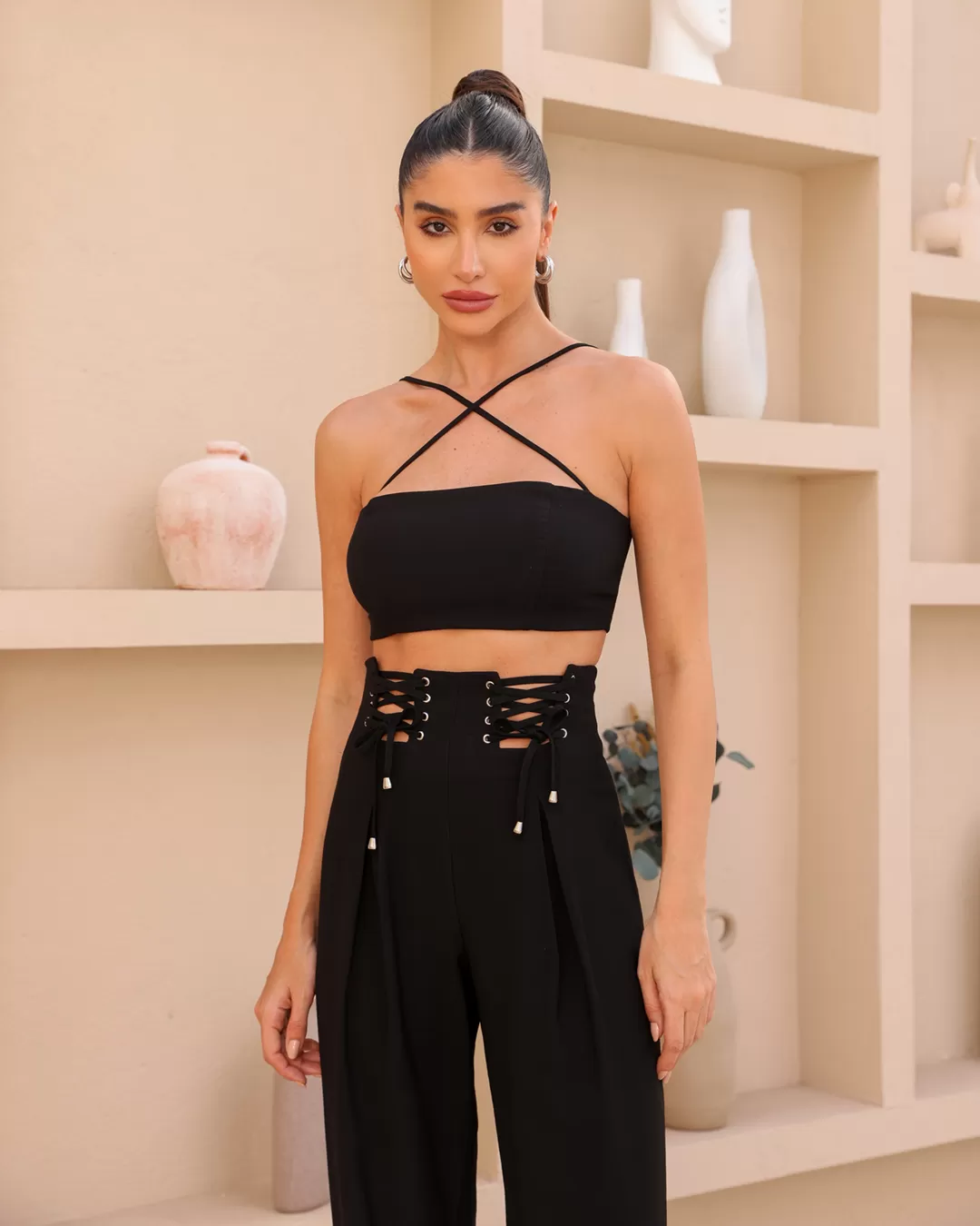 Dot Clothing - Cropped Top Dot Clothing with Straps Black - 2069PRETO Dot Clothing - Cropped Top Dot Clothing with Straps Black - 2069PRETO