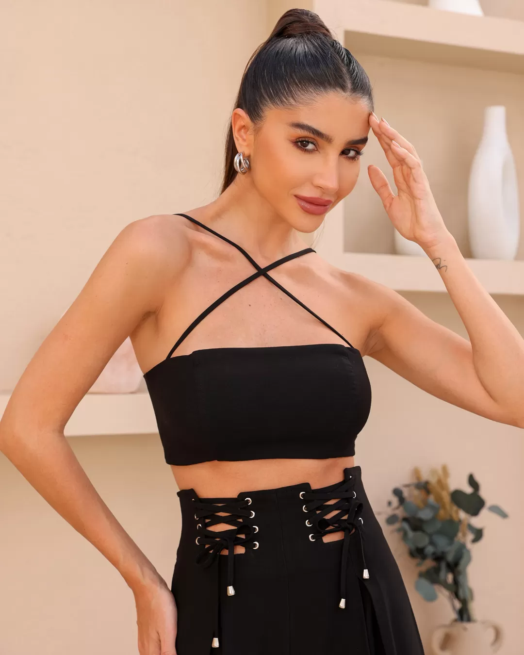 Dot Clothing - Cropped Top Dot Clothing with Straps Black - 2069PRETO Dot Clothing - Cropped Top Dot Clothing with Straps Black - 2069PRETO