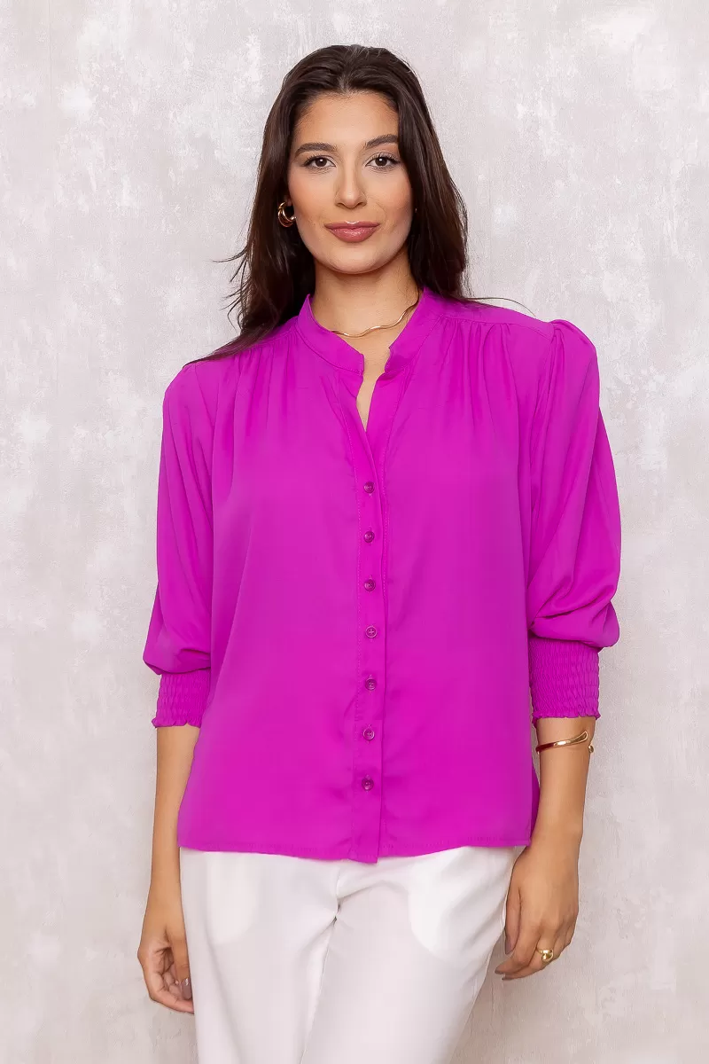 Dot Clothing - Dot shirt priest collar long sleeve Lastex Purple - 0972NFUCSIA Dot Clothing - Dot shirt priest collar long sleeve Lastex Purple - 0972NFUCSIA