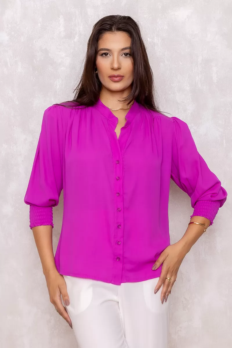 Dot Clothing - Dot shirt priest collar long sleeve Lastex Purple - 0972NFUCSIA Dot Clothing - Dot shirt priest collar long sleeve Lastex Purple - 0972NFUCSIA