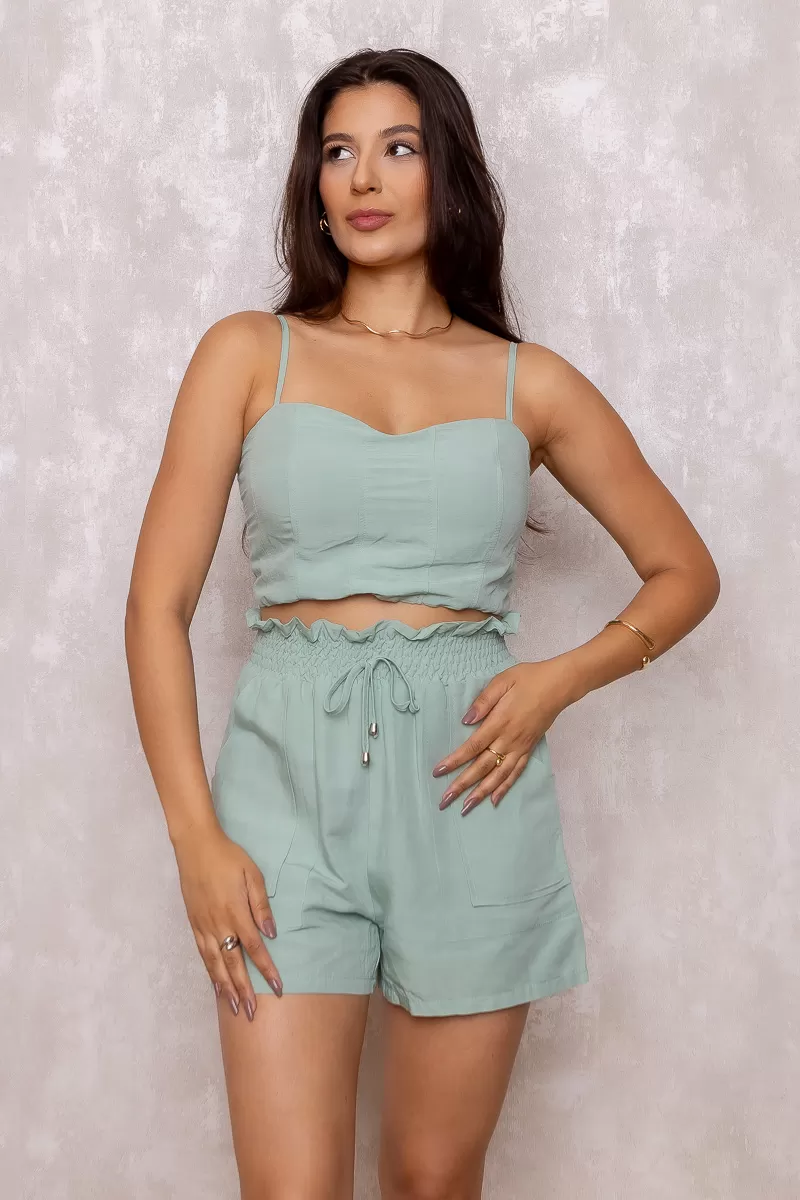 Dot Clothing - Set Dot Clothing Shorts and Cropped Thin Strap Green - 1380VERDE Dot Clothing - Set Dot Clothing Shorts and Cropped Thin Strap Green - 1380VERDE