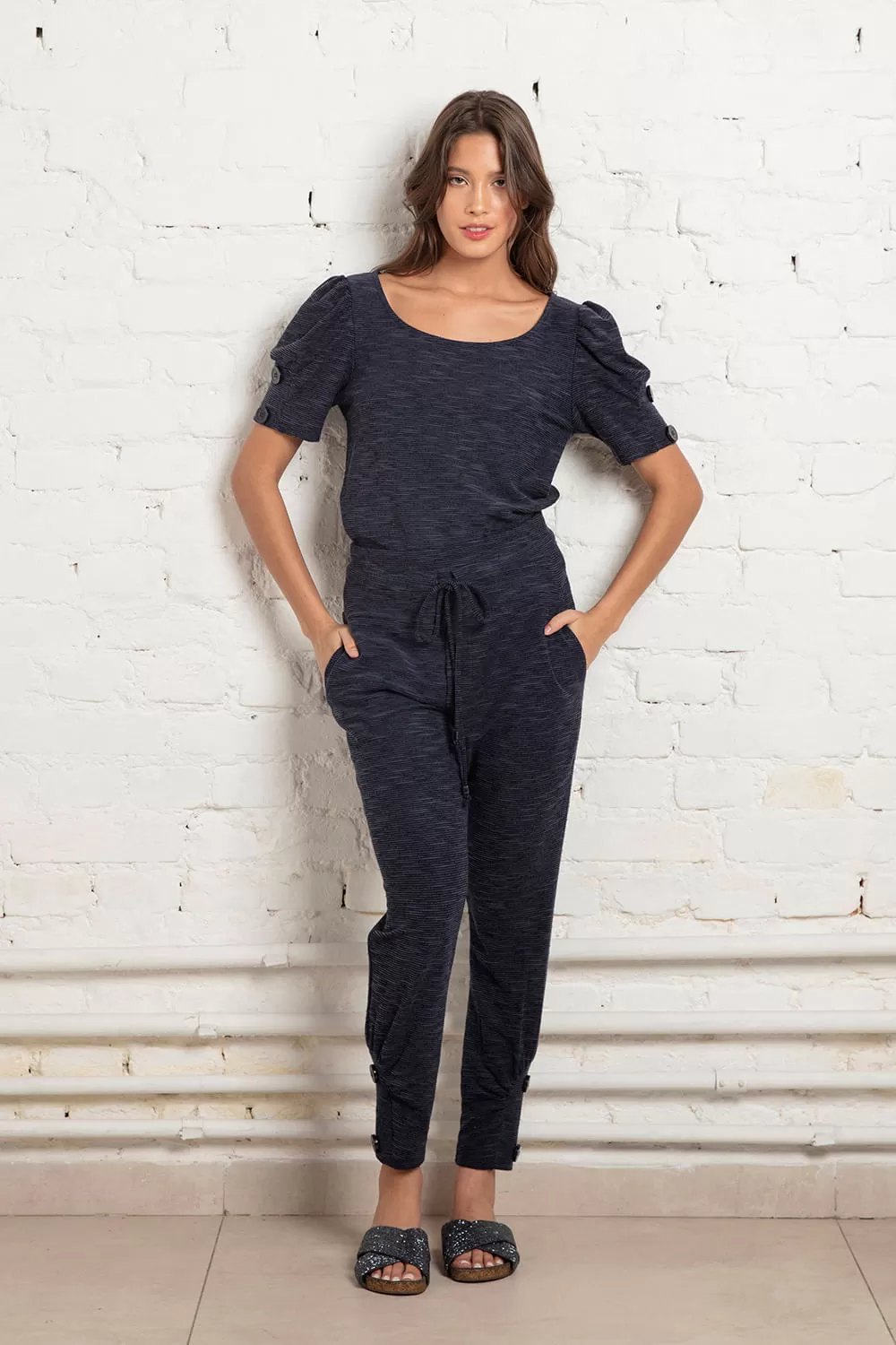 Hidrogênio - NAVY BLOUSE WITH BUTTONS ON THE SLEEVE - 18865004 Hidrogênio - NAVY BLOUSE WITH BUTTONS ON THE SLEEVE - 18865004