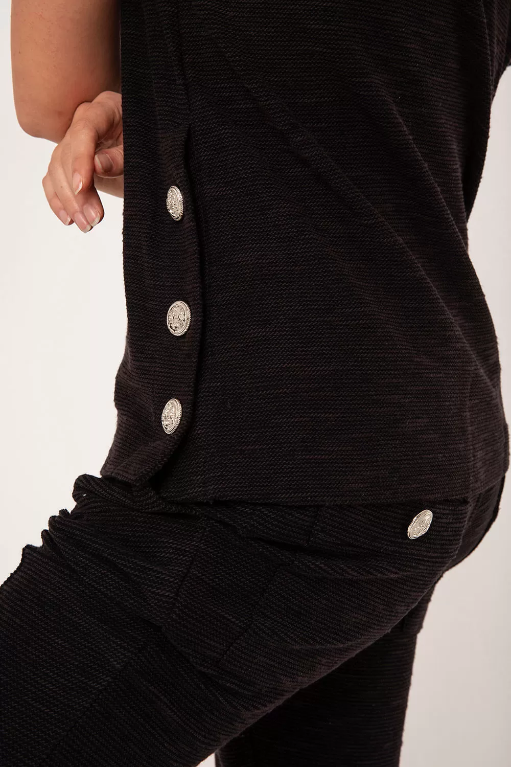 Hidrogênio - SHORT SLEEVE BLOUSE WITH BUTTONS BLACK - 18693001 Hidrogênio - SHORT SLEEVE BLOUSE WITH BUTTONS BLACK - 18693001