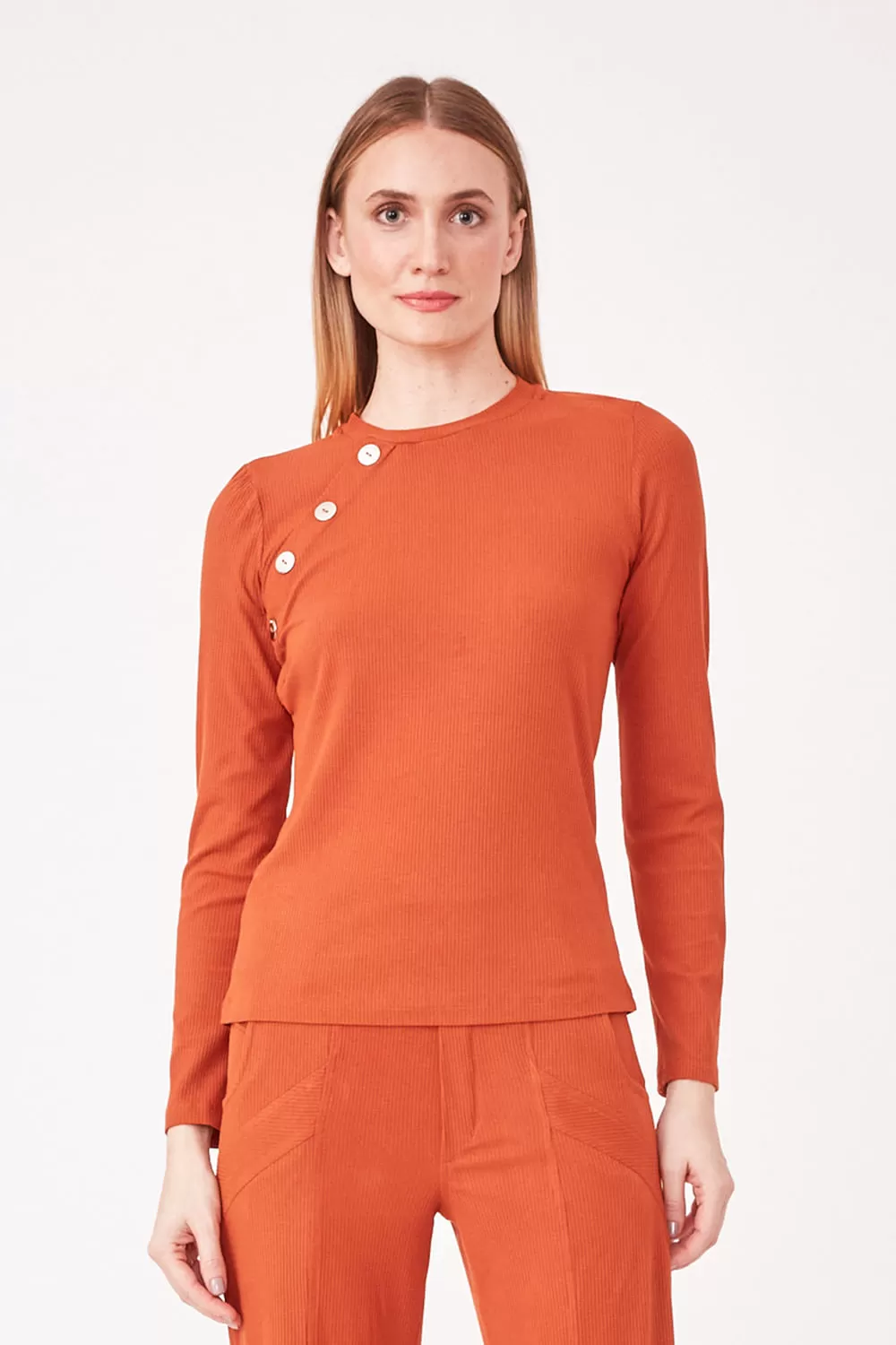 Hidrogênio - BLOUSE WITH BUTTONS MG LONG RIBBED TERRA - 19447332 Hidrogênio - BLOUSE WITH BUTTONS MG LONG RIBBED TERRA - 19447332