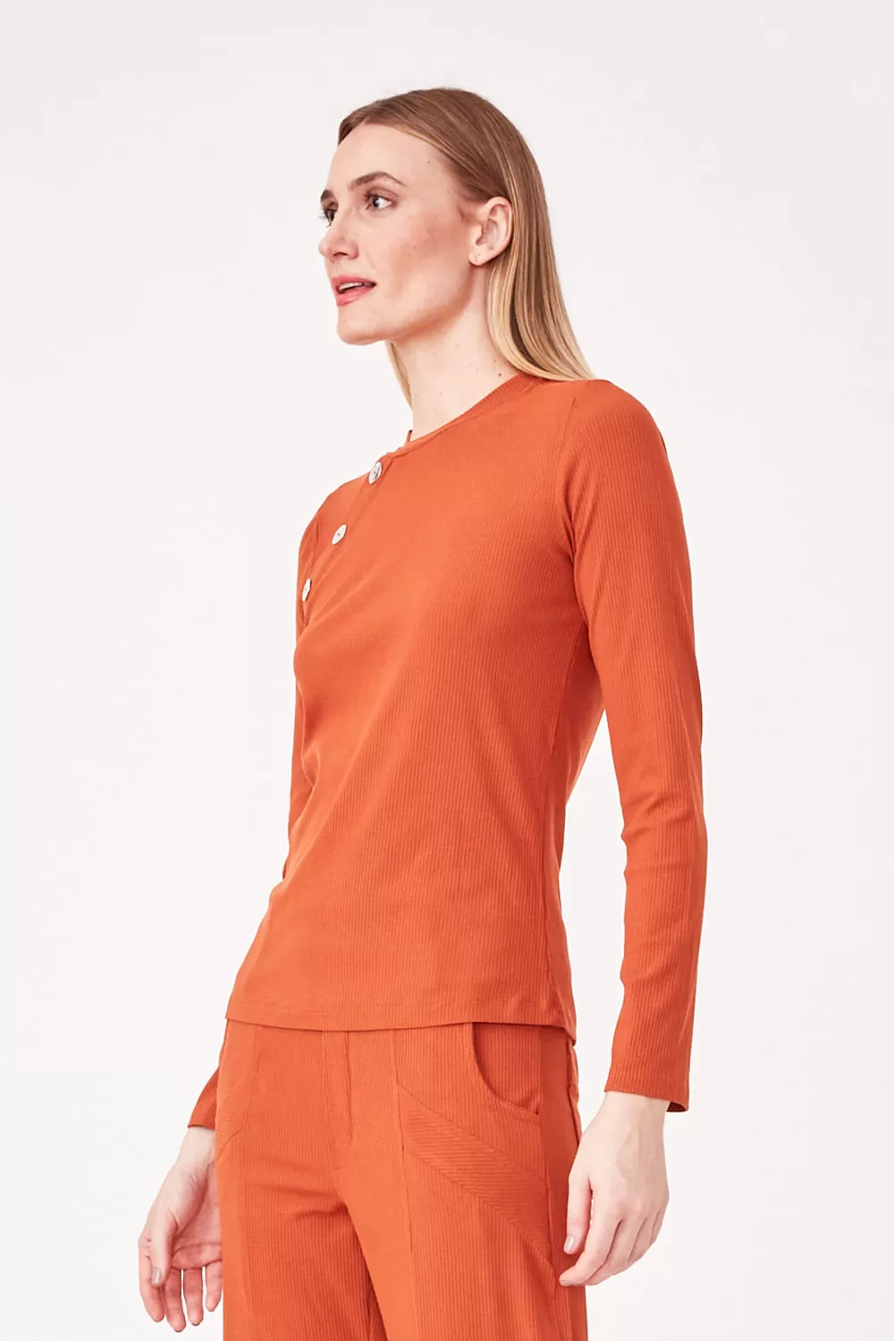 Hidrogênio - BLOUSE WITH BUTTONS MG LONG RIBBED TERRA - 19447332 Hidrogênio - BLOUSE WITH BUTTONS MG LONG RIBBED TERRA - 19447332